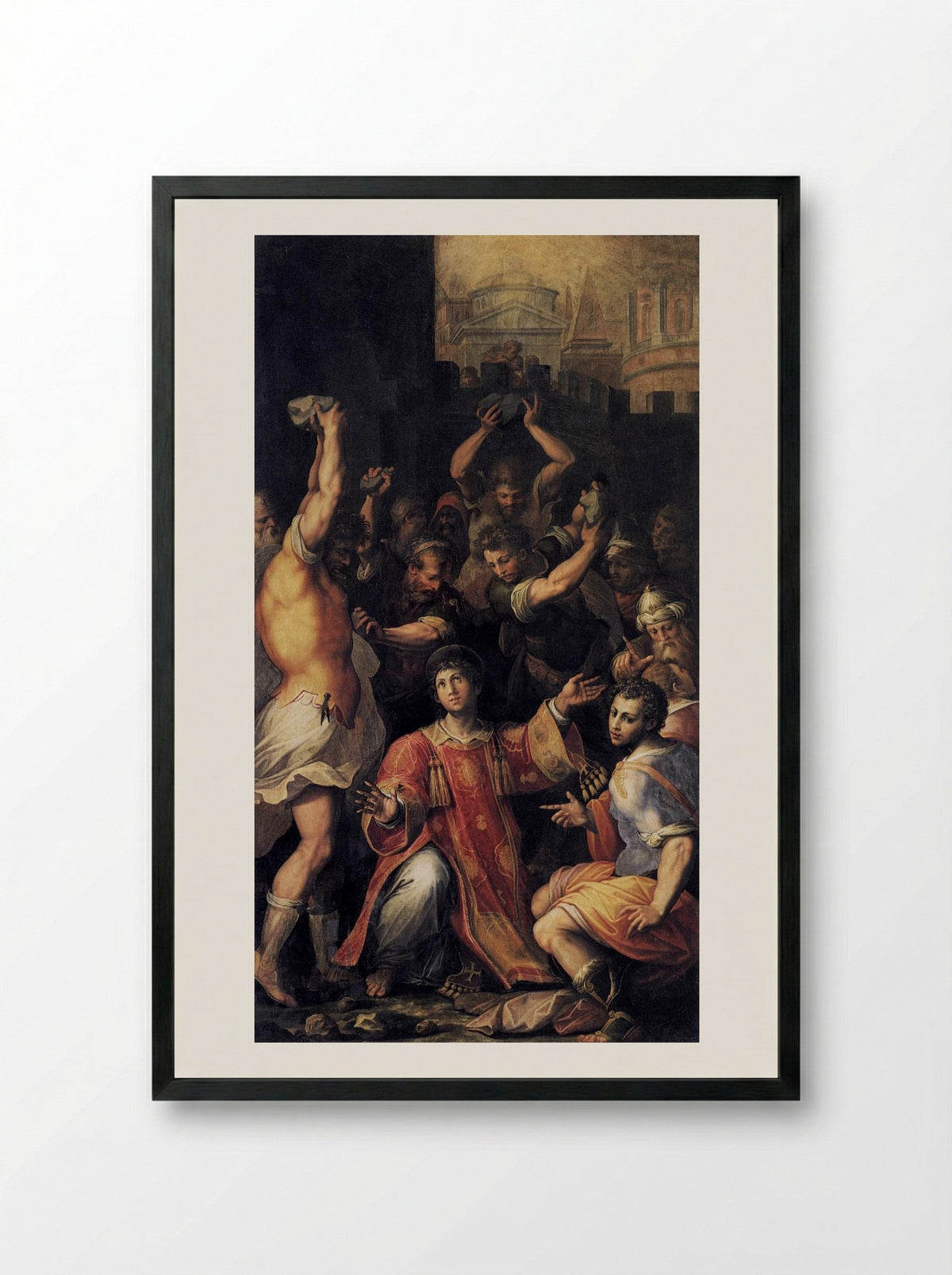 Martyrdom of St. Stephen - Giorgio Vasari - Framed Print Black