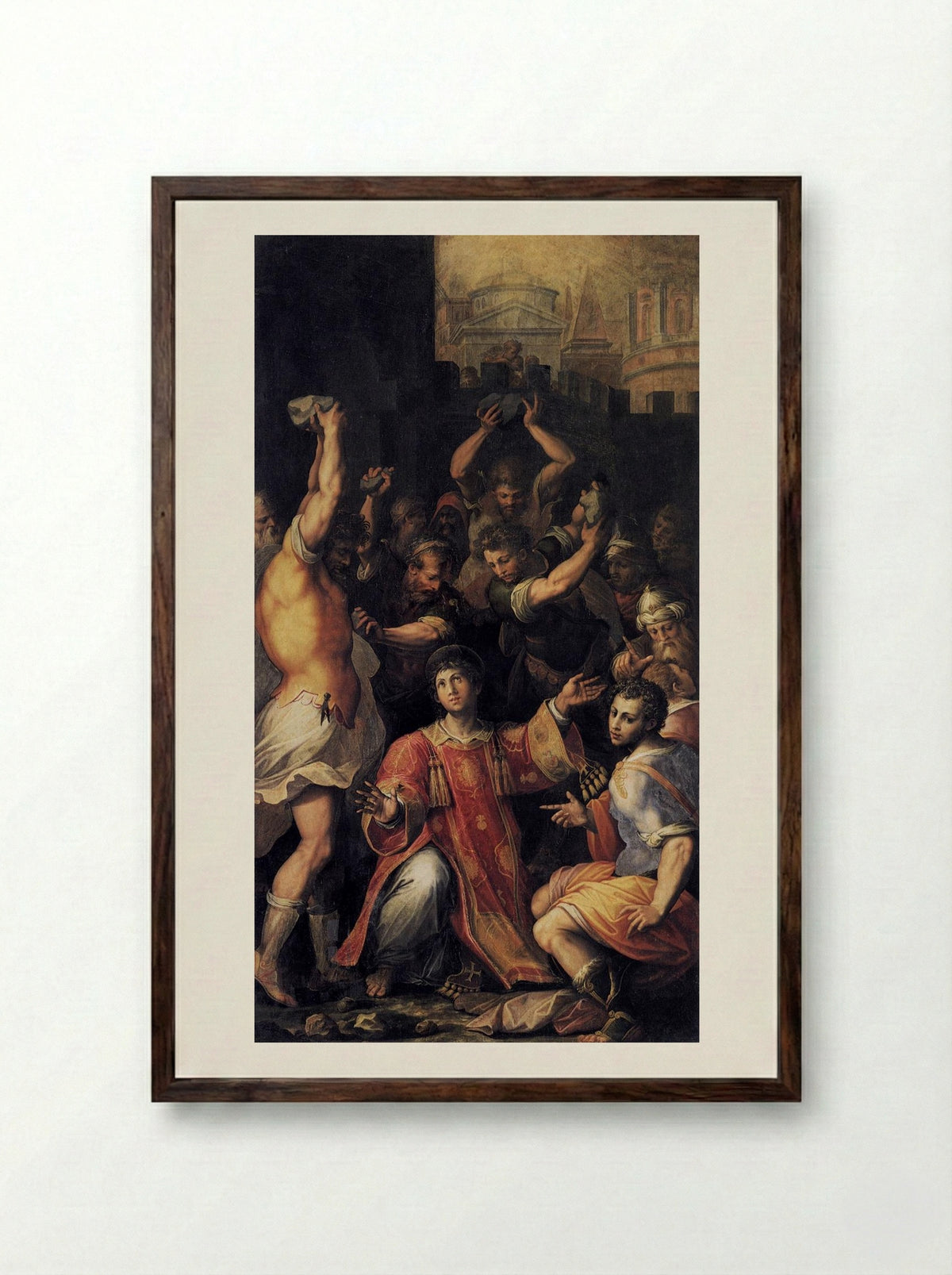 Martyrdom of St. Stephen - Giorgio Vasari - Framed Print Dark Wood