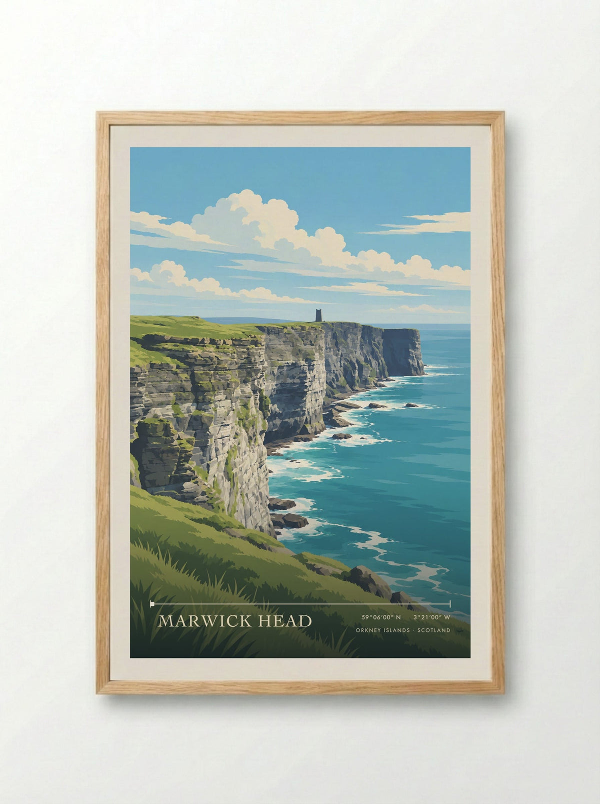 Marwick Head, Orkney Islands | Travel Poster - Framed Print Wood