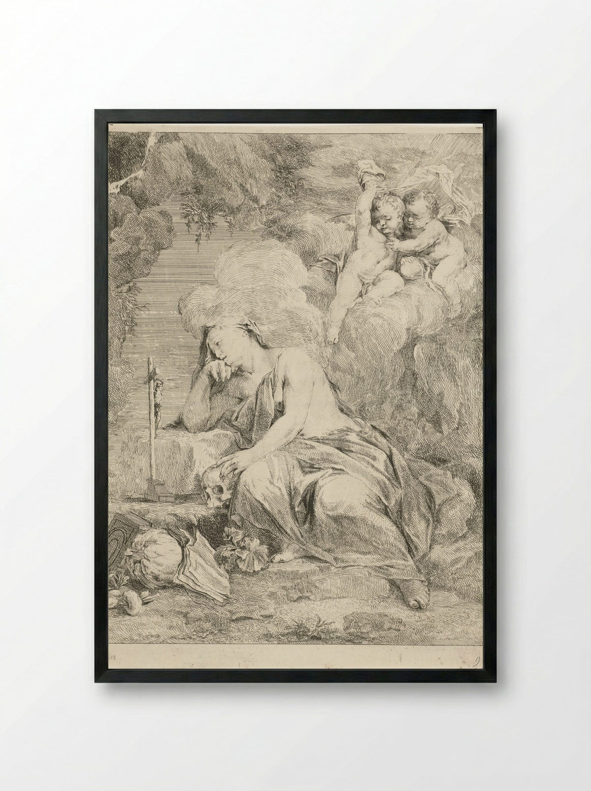 Mary Magdalene Meditating - Louis de Deyster - Framed Print Black