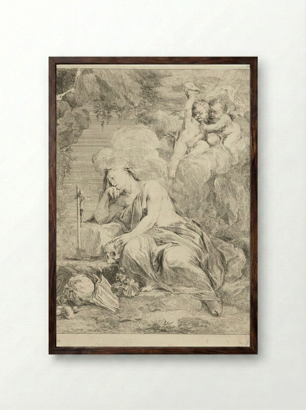 Mary Magdalene Meditating - Louis de Deyster - Framed Print Dark Wood