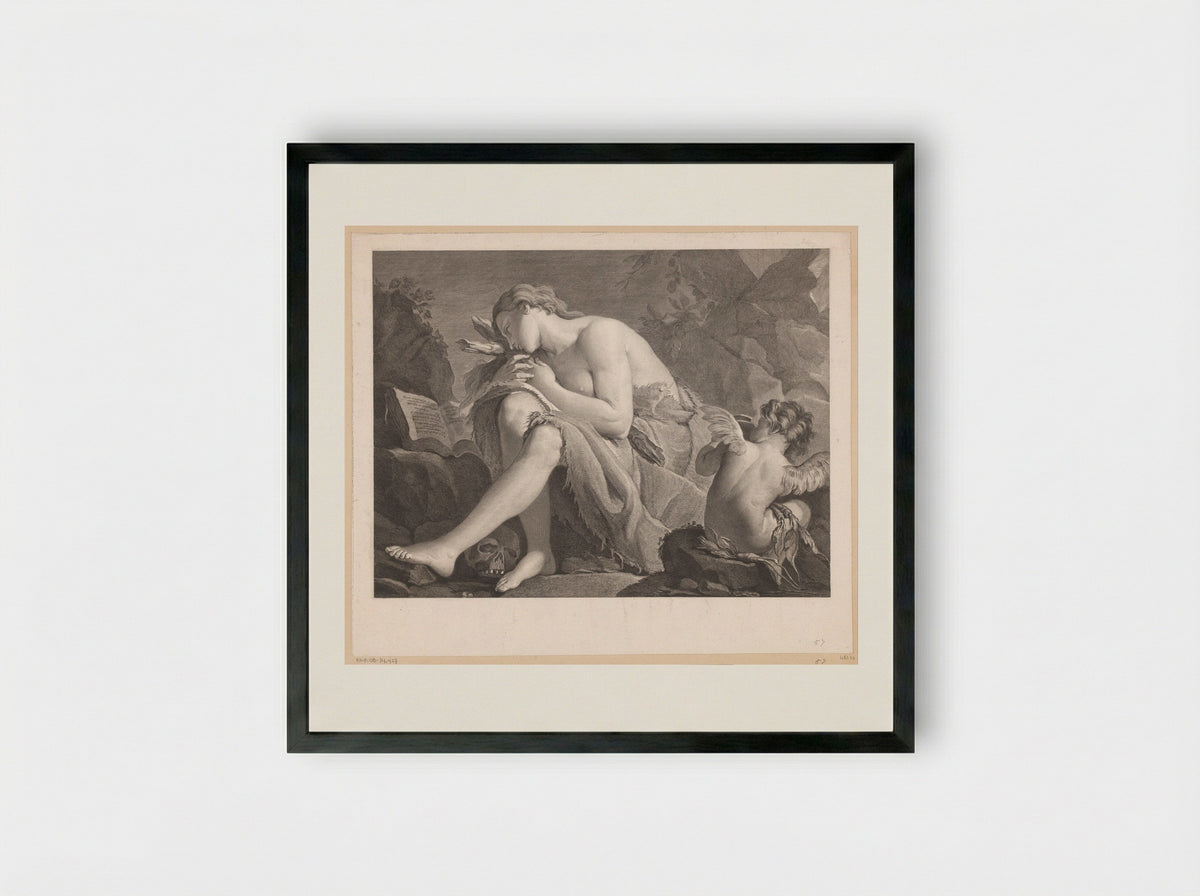 Mary Magdalene in the Wilderness - Jacques Nicolas Tardieu - Framed Print Black