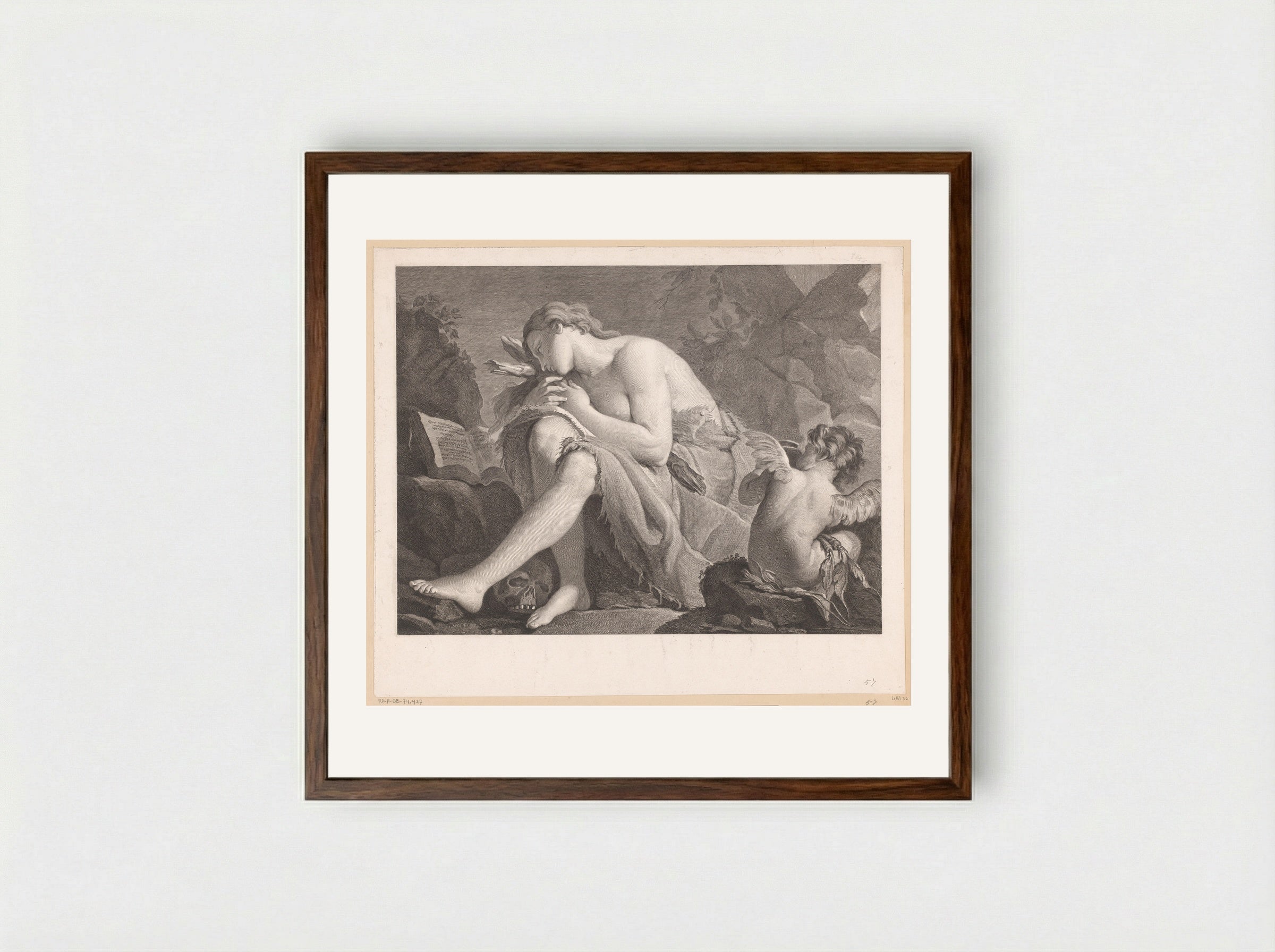 Mary Magdalene in the Wilderness - Jacques Nicolas Tardieu - Framed Print Dark Wood
