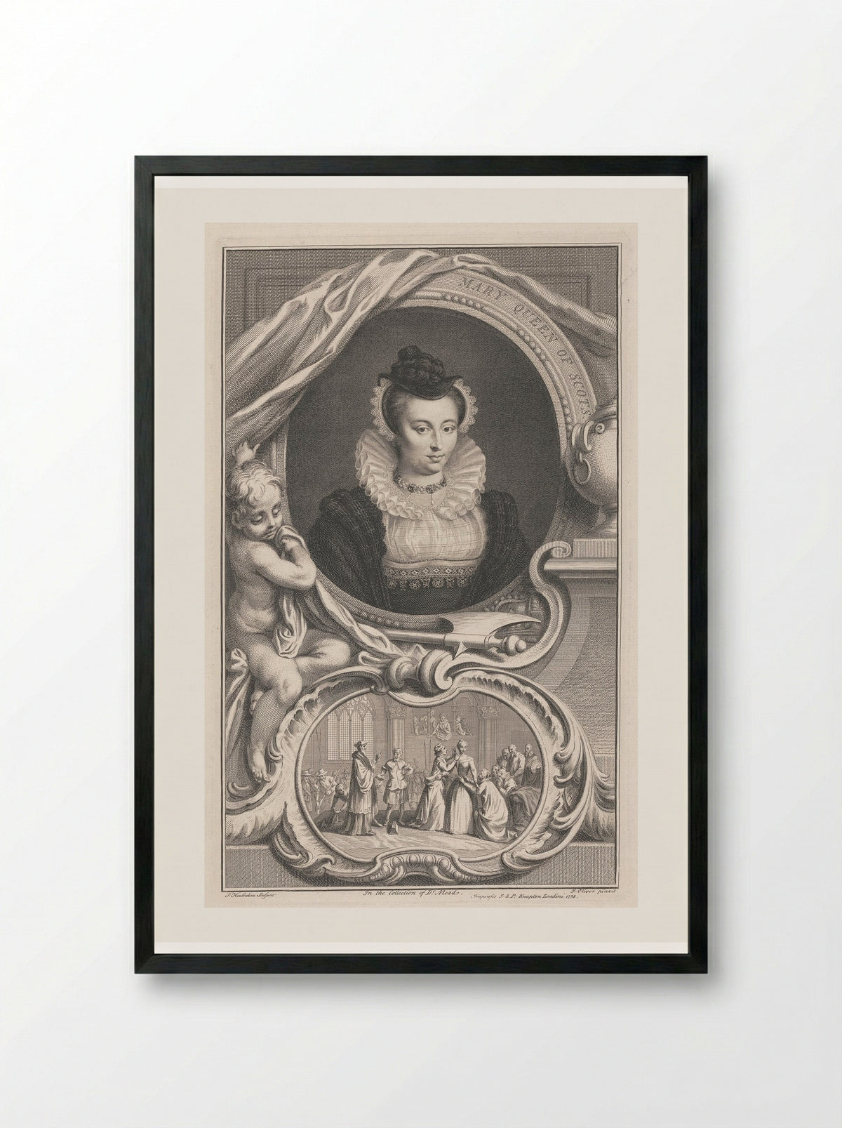 Mary Queen of Scots - Jacobus Houbraken - Framed Print Black