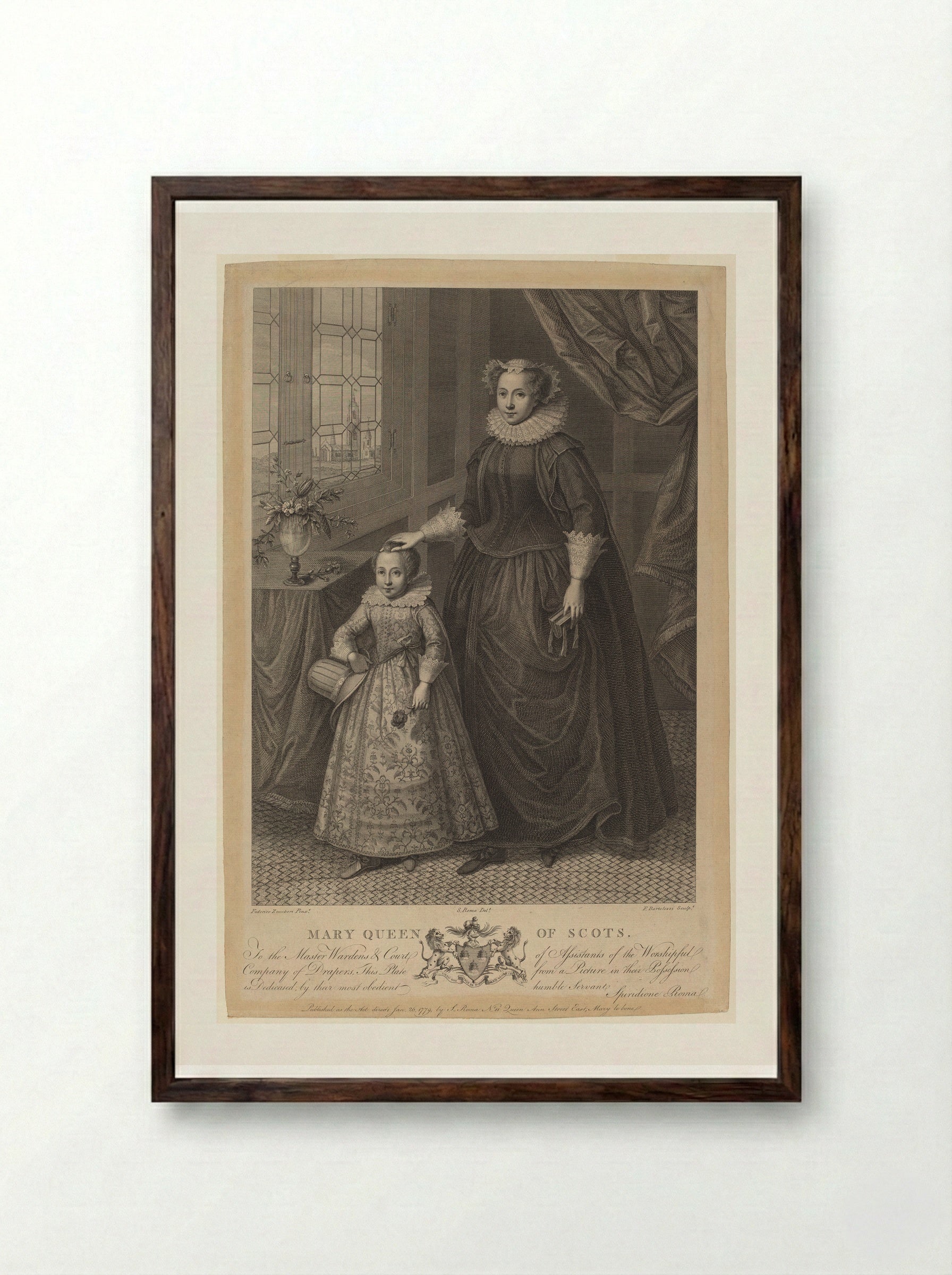 Mary Queen of Scots - Francesco Bartolozzi - Framed Print Dark Wood