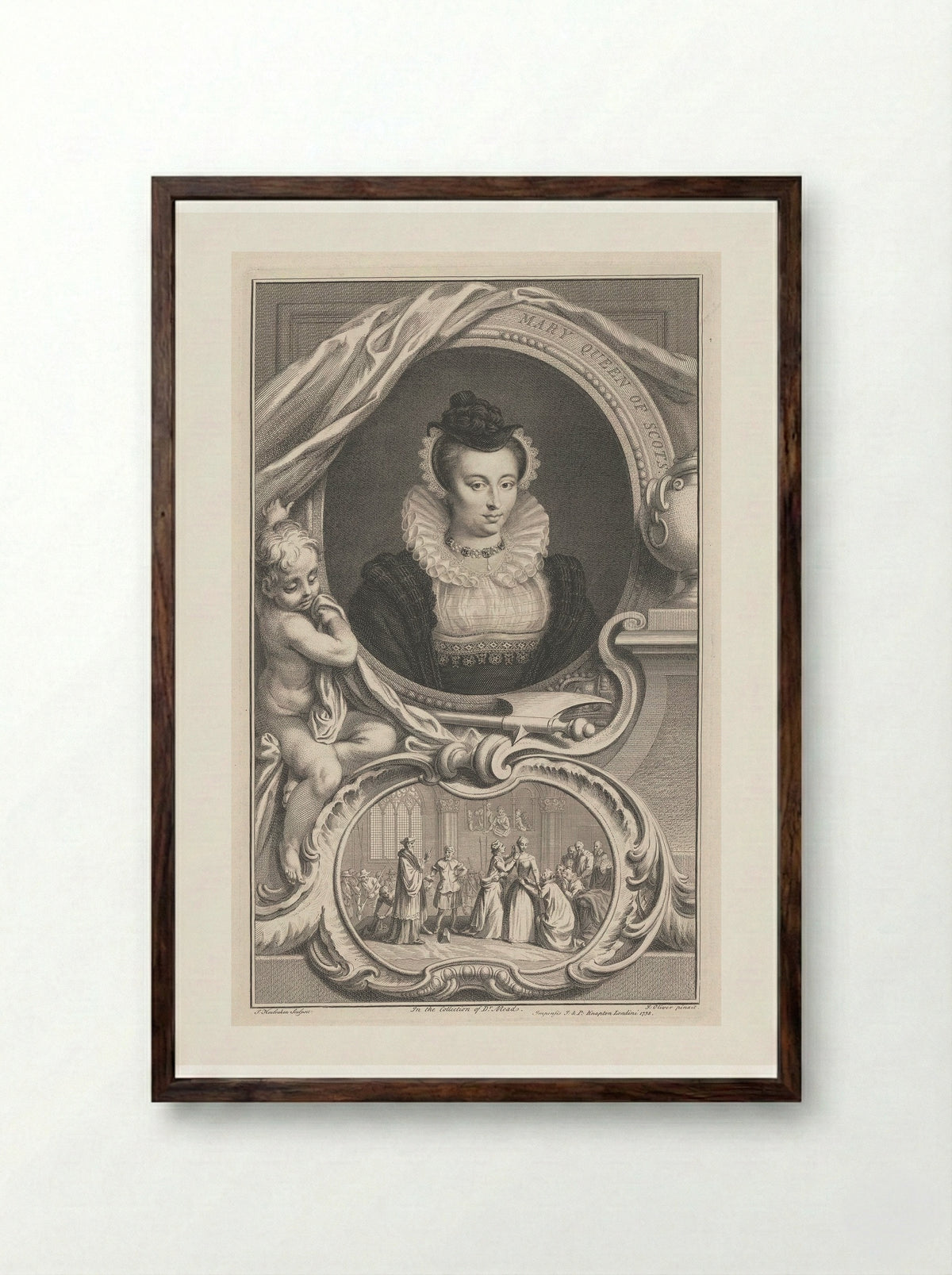 Mary Queen of Scots - Jacobus Houbraken - Framed Print Dark Wood