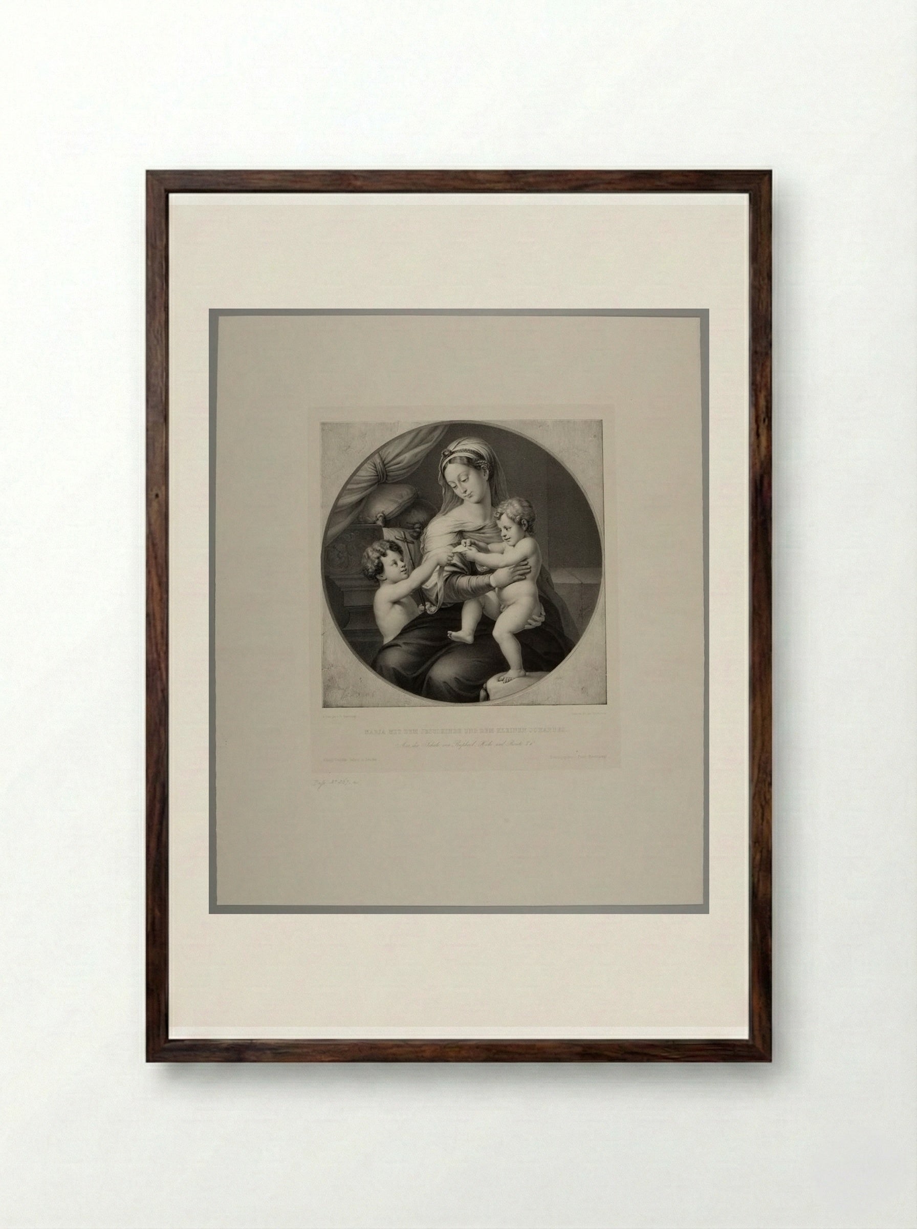 Mary with the Child Jesus and Little John - Franz Hanfstaengl - Framed Print Dark Wood