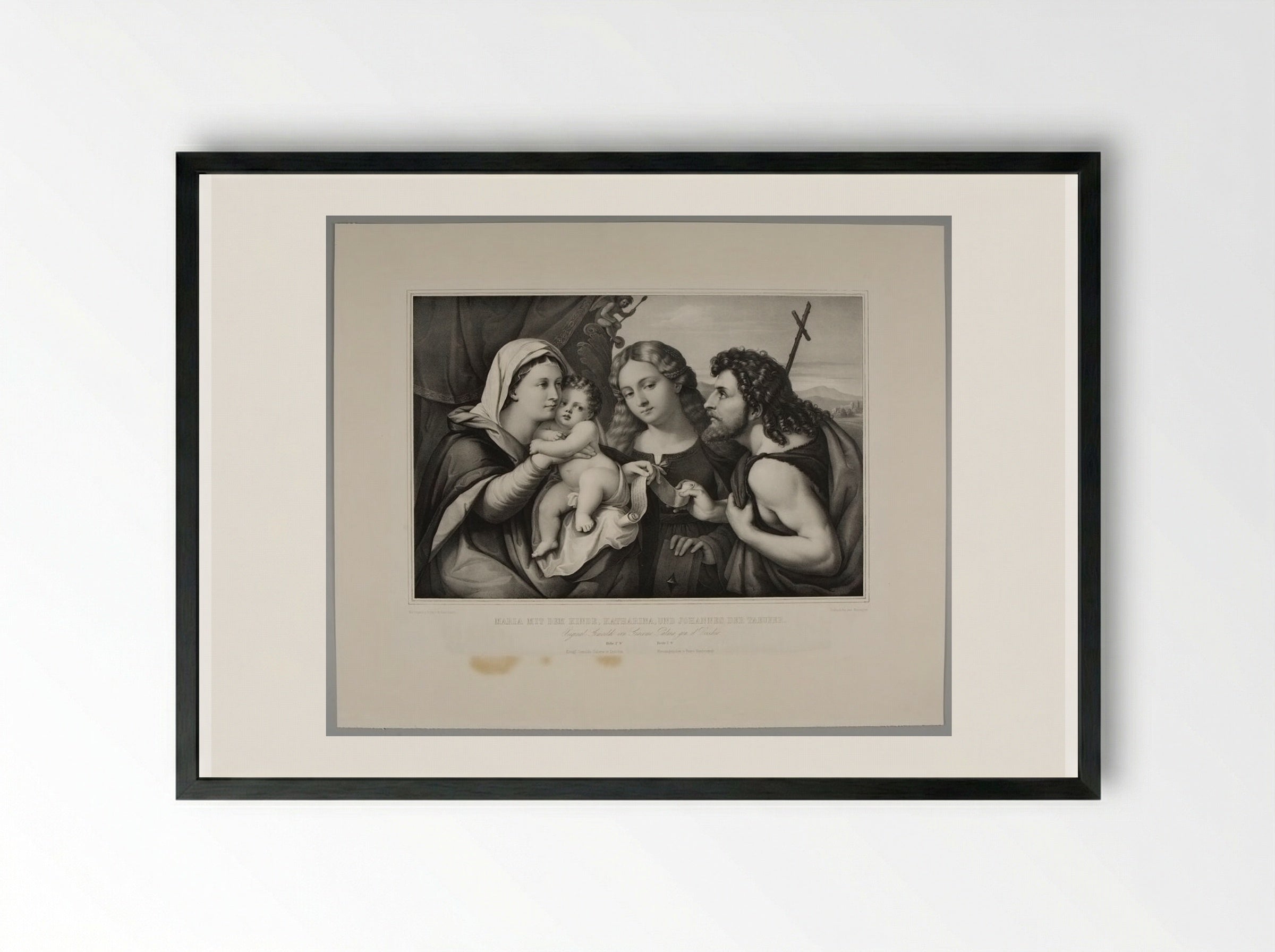 Mary with the Child, Saint Catherine and John the Baptist - Franz Hanfstaengl - Framed Print Black