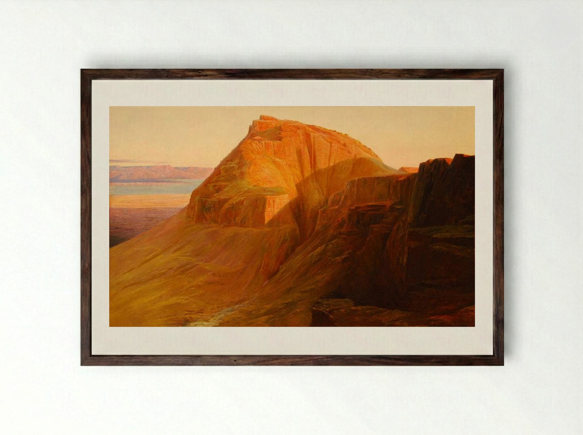Masada on the Dead Sea - Edward Lear - Framed Print Dark Wood
