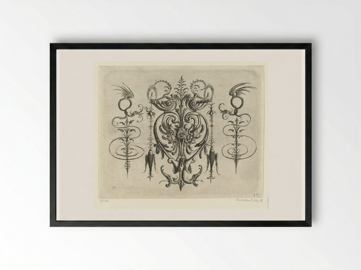 Mascaron with Wings - Christoph Jamnitzer - Framed Print Black