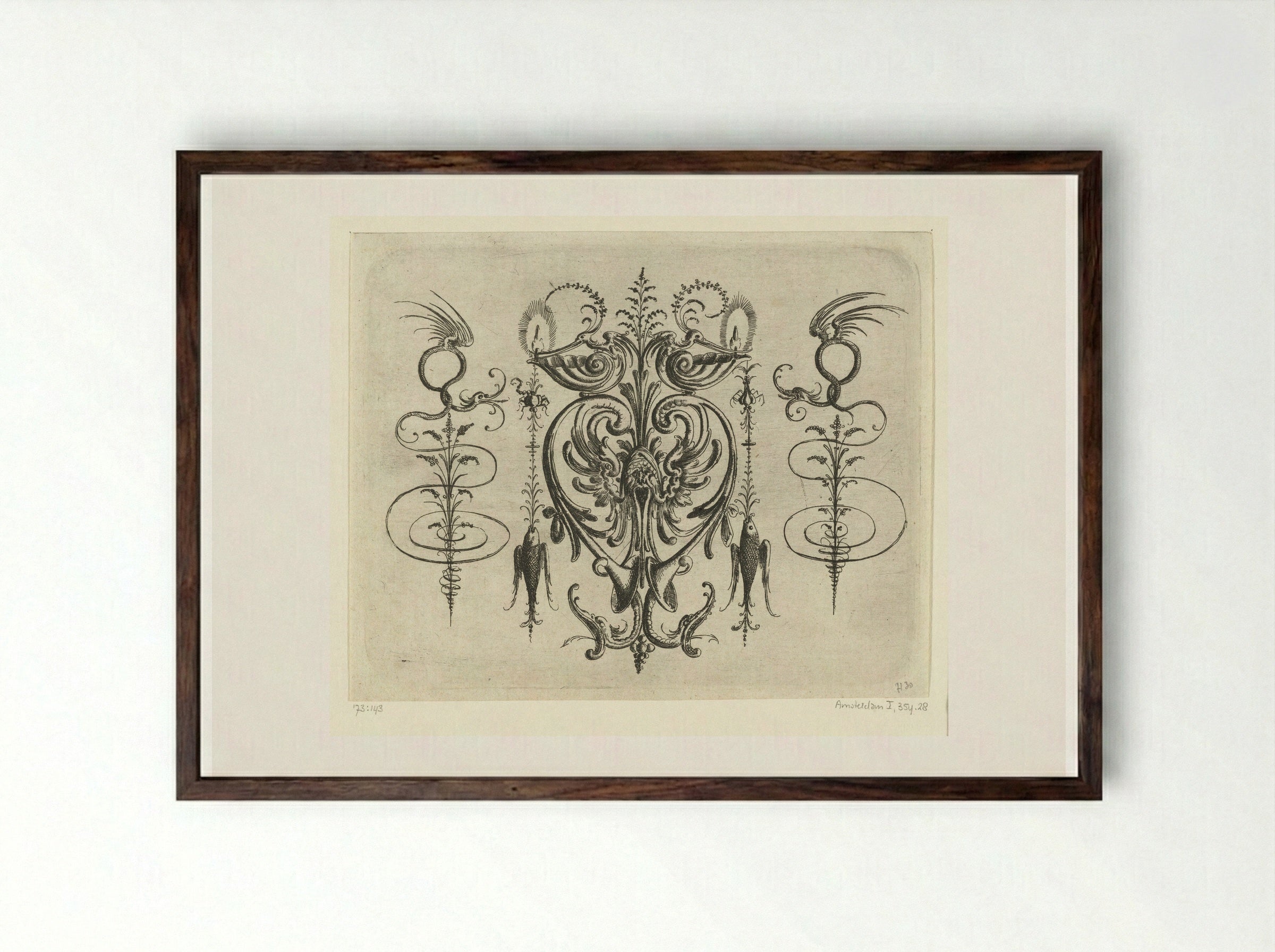 Mascaron with Wings - Christoph Jamnitzer - Framed Print Dark Wood