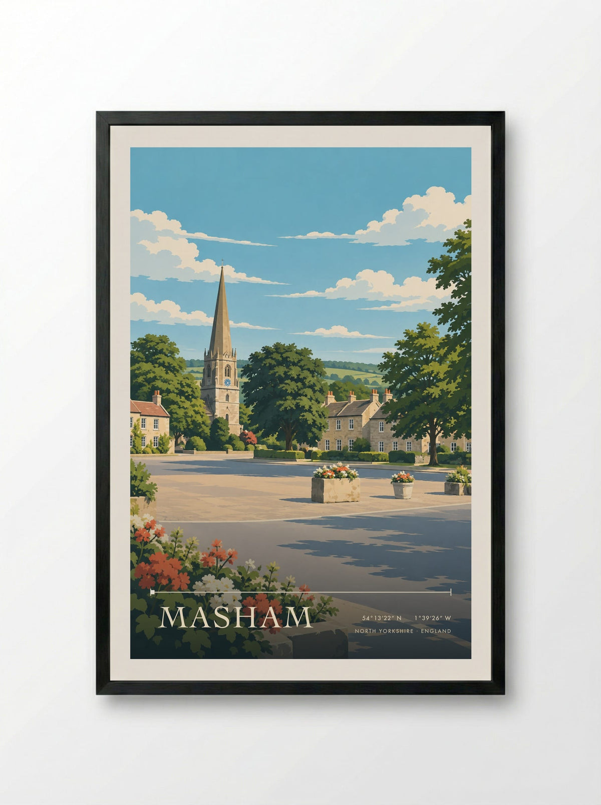 Masham, North Yorkshire | Travel Poster - Framed Print Black