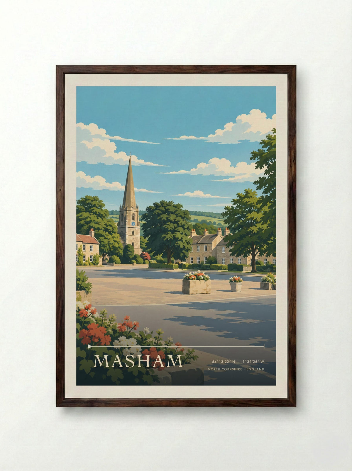 Masham, North Yorkshire | Travel Poster - Framed Print Dark Wood