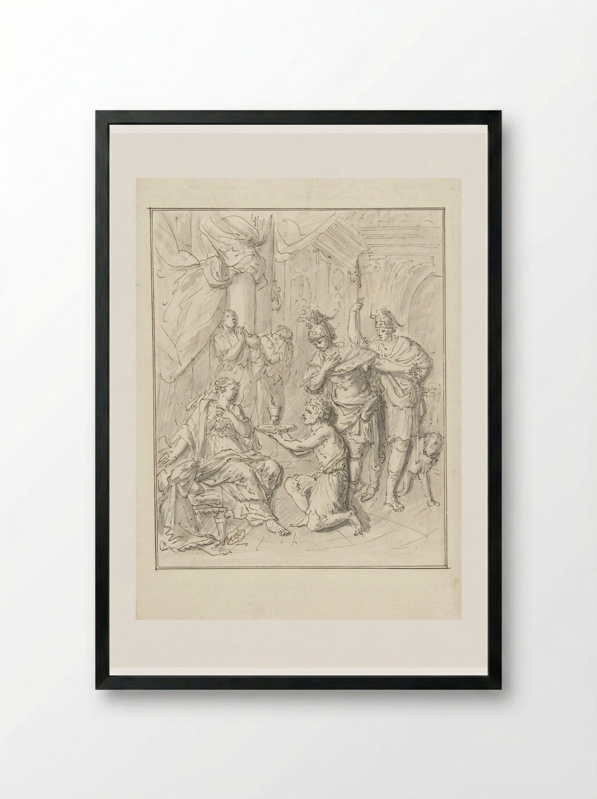 Masinissa Sending the Poisoned Cup to Sophonisba - Elias van Nijmegen - Framed Print Black