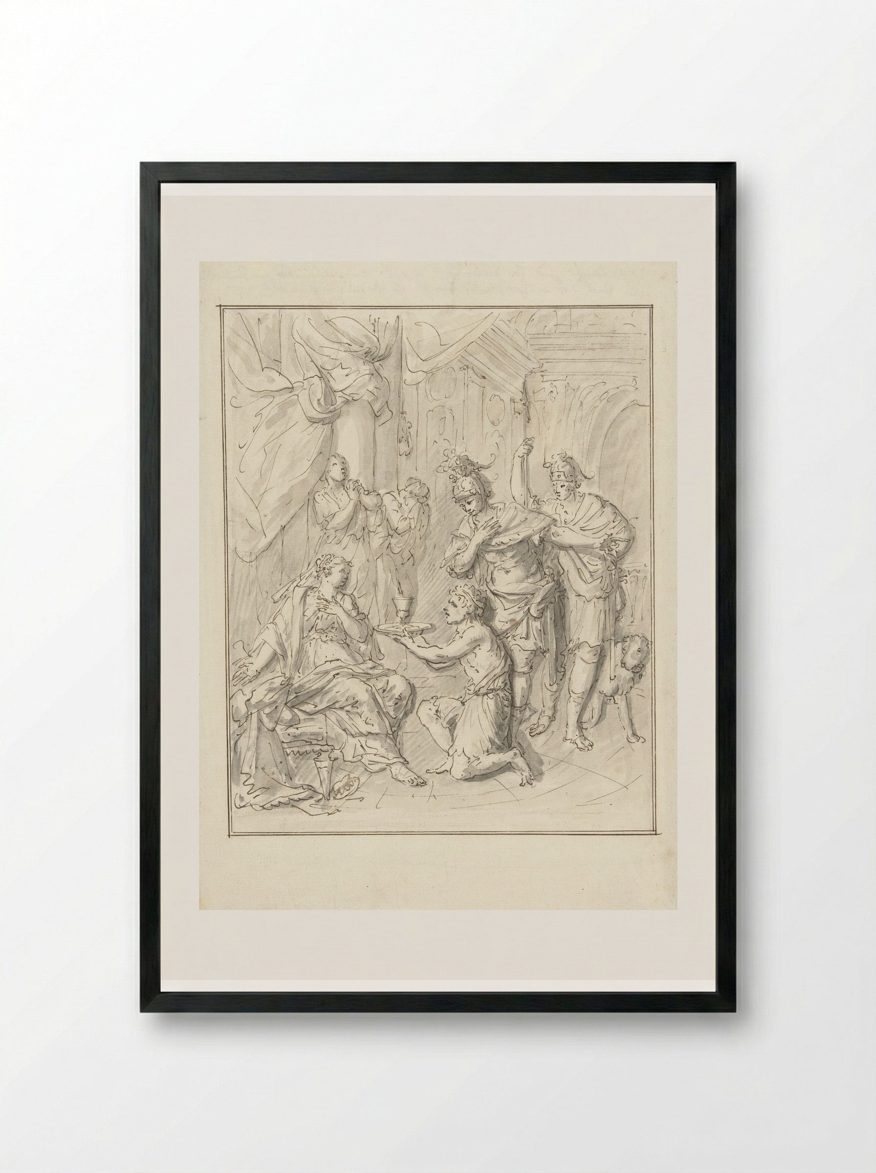 Masinissa Sending the Poisoned Cup to Sophonisba - Elias van Nijmegen - Framed Print Black