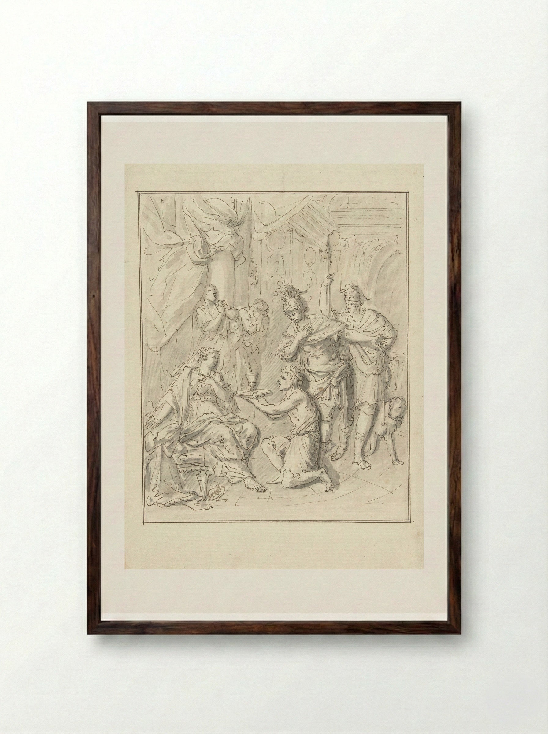 Masinissa Sending the Poisoned Cup to Sophonisba - Elias van Nijmegen - Framed Print Dark Wood
