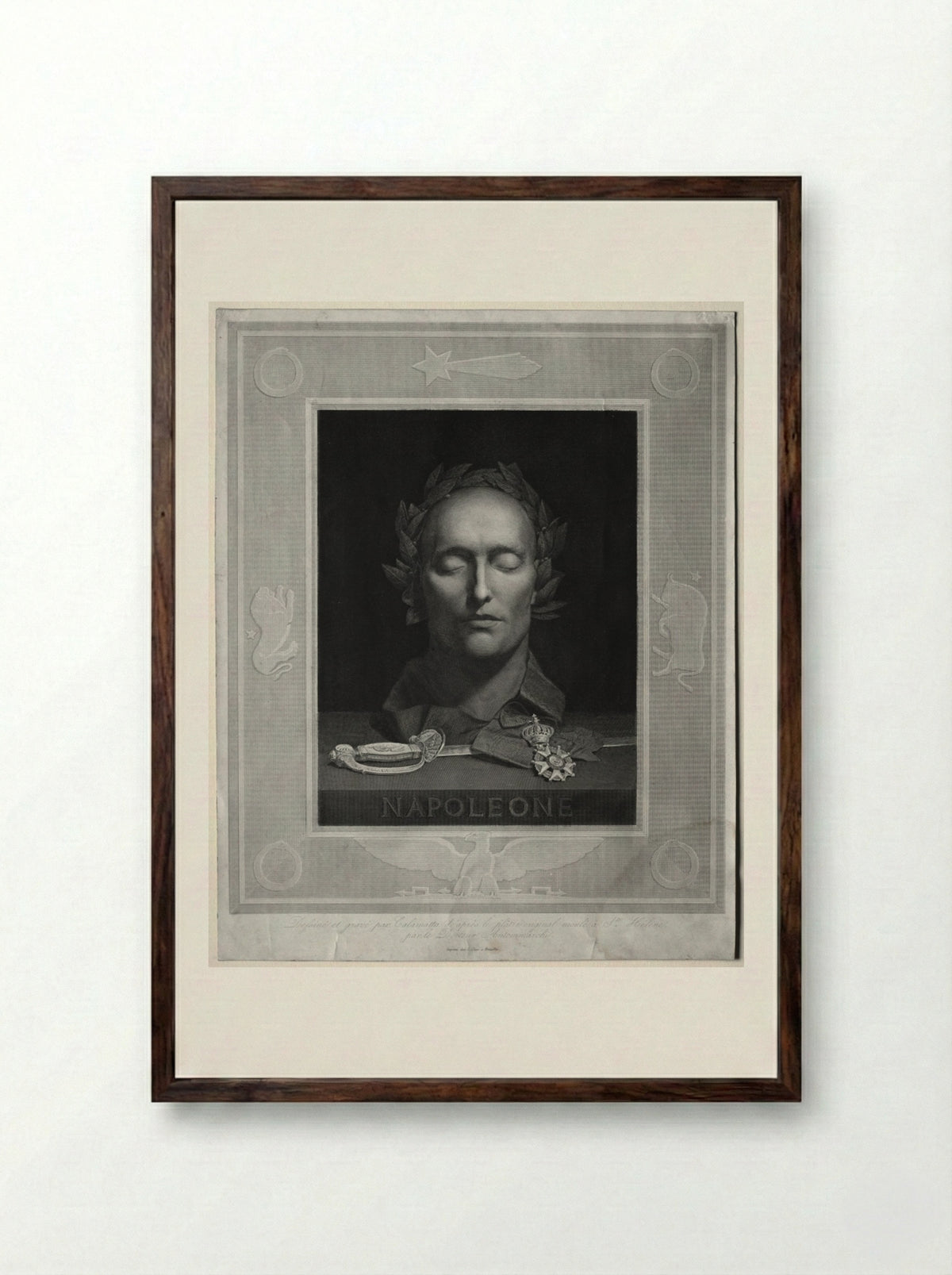 Mask of Napoleon - Luigi Calamatta - Framed Print Dark Wood