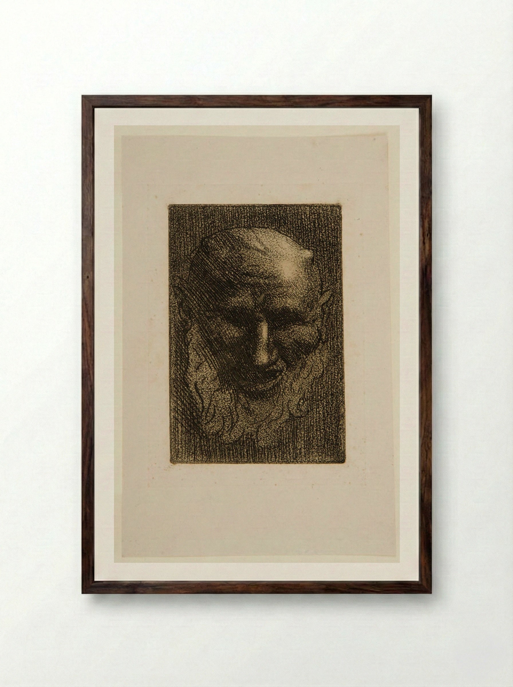 Mask of a Satyr with Long Beard - Alphonse Legros - Framed Print Dark Wood