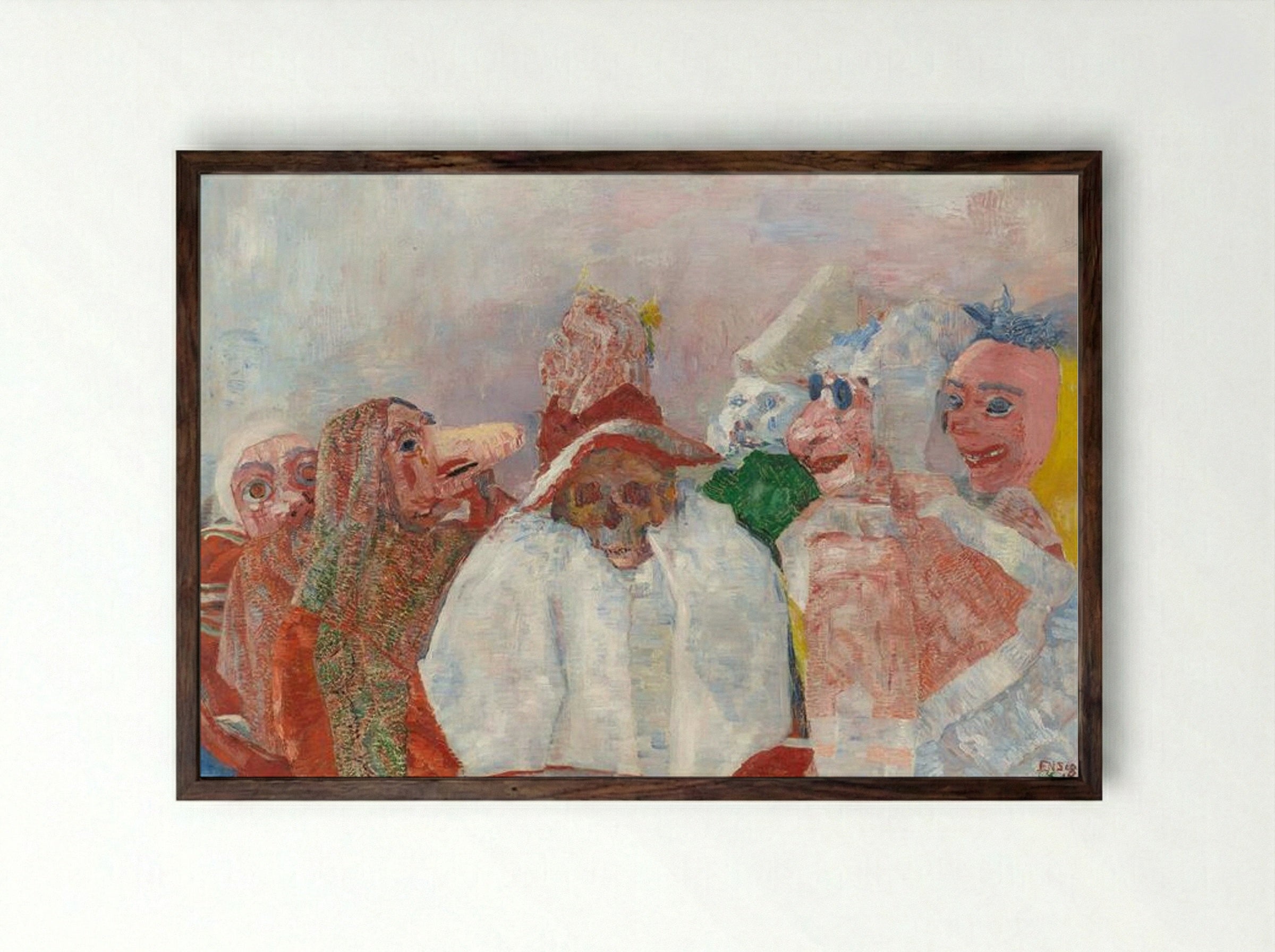 Masks Mocking Death - James Ensor - Framed Print Dark Wood