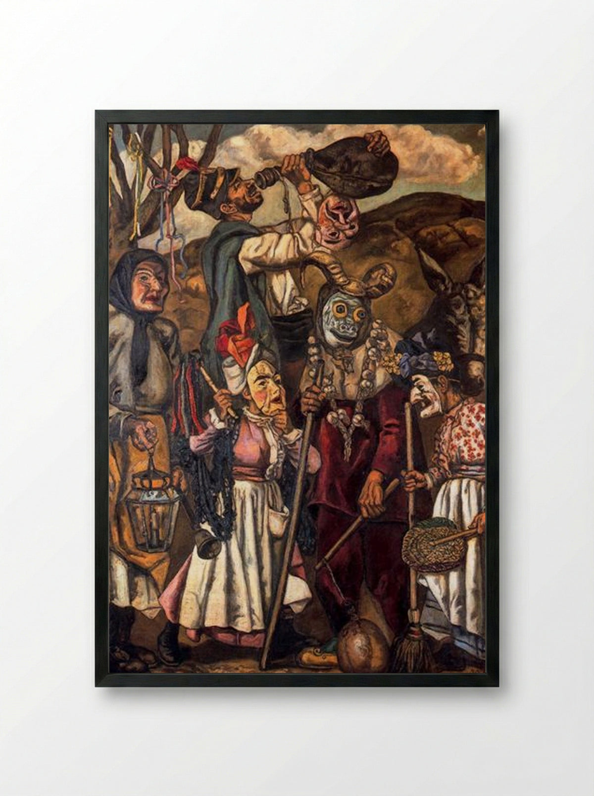Masks with Donkey - José Gutiérrez Solana - Framed Print Black