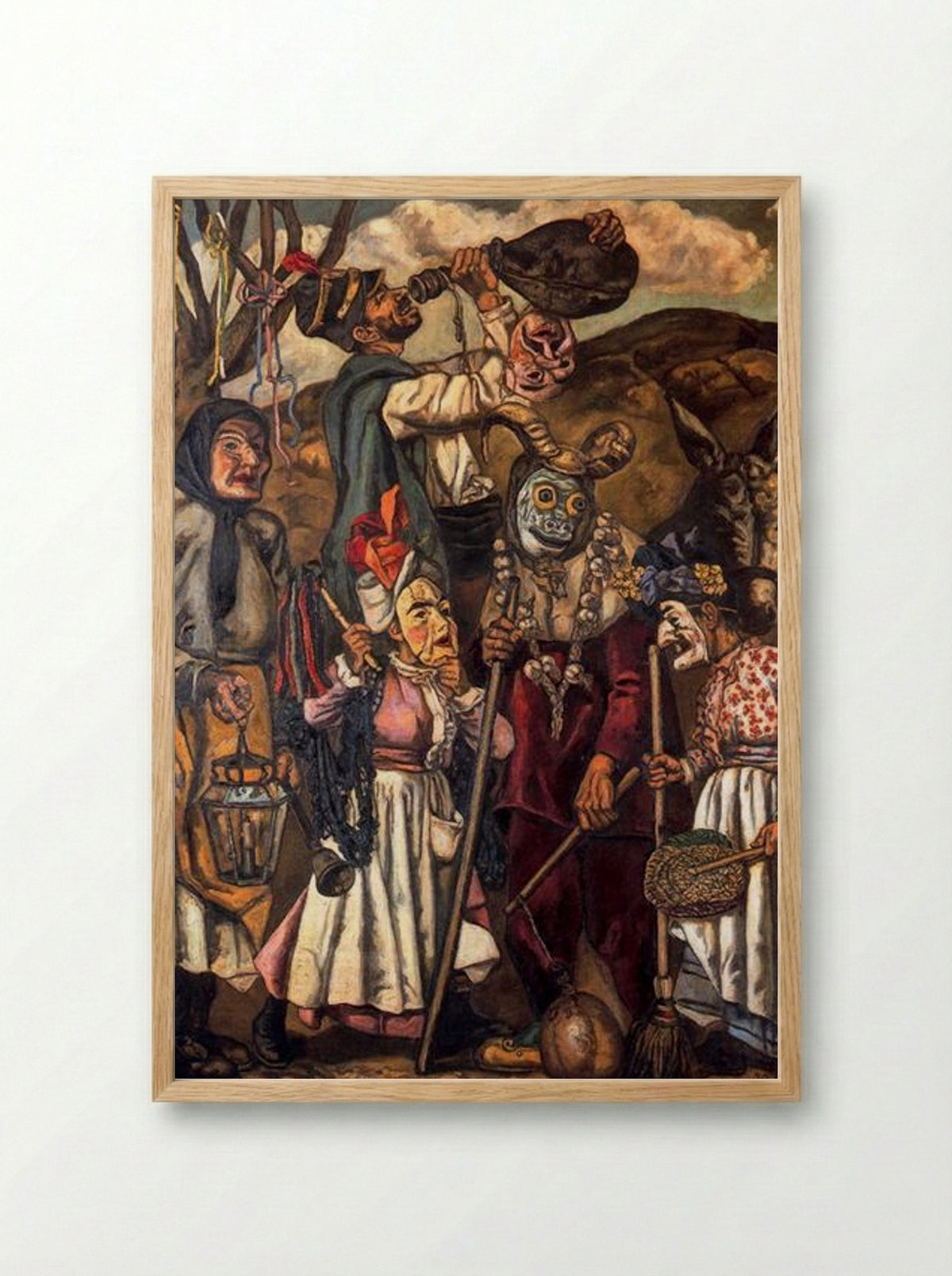 Masks with Donkey - José Gutiérrez Solana - Framed Print Wood