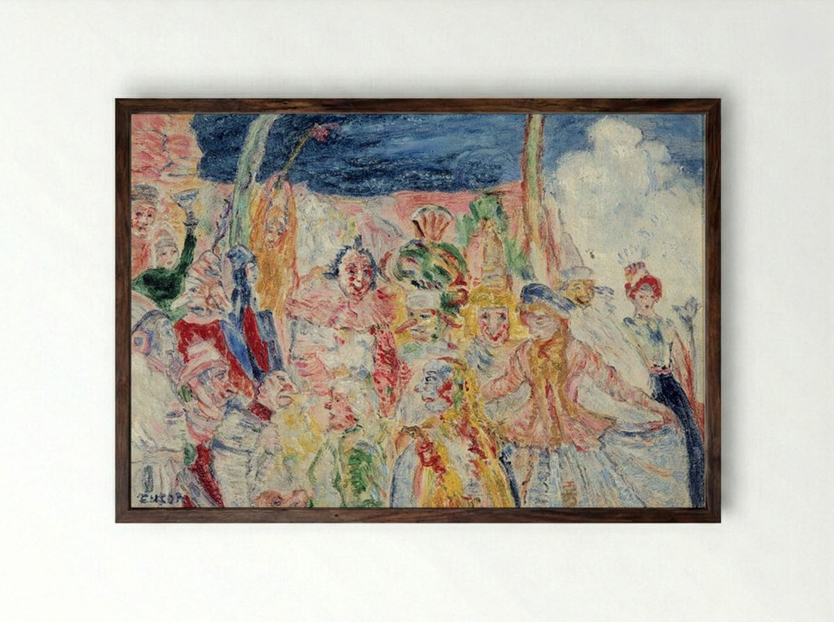 Masks - James Ensor - Framed Print Dark Wood