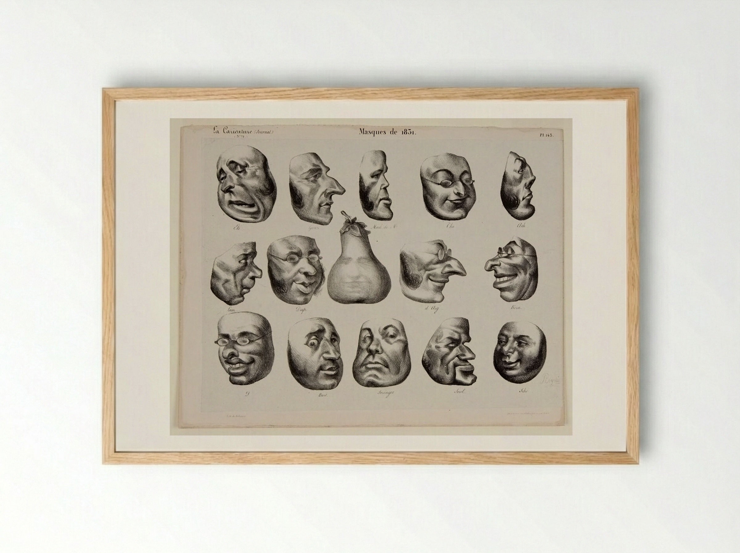 Masques de 1831 - Honoré-Victorin Daumier - Framed Print Wood