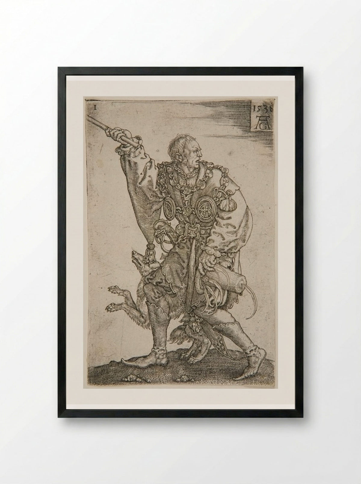 Master of Ceremonies with a Dog - Heinrich Aldegrever - Framed Print Black