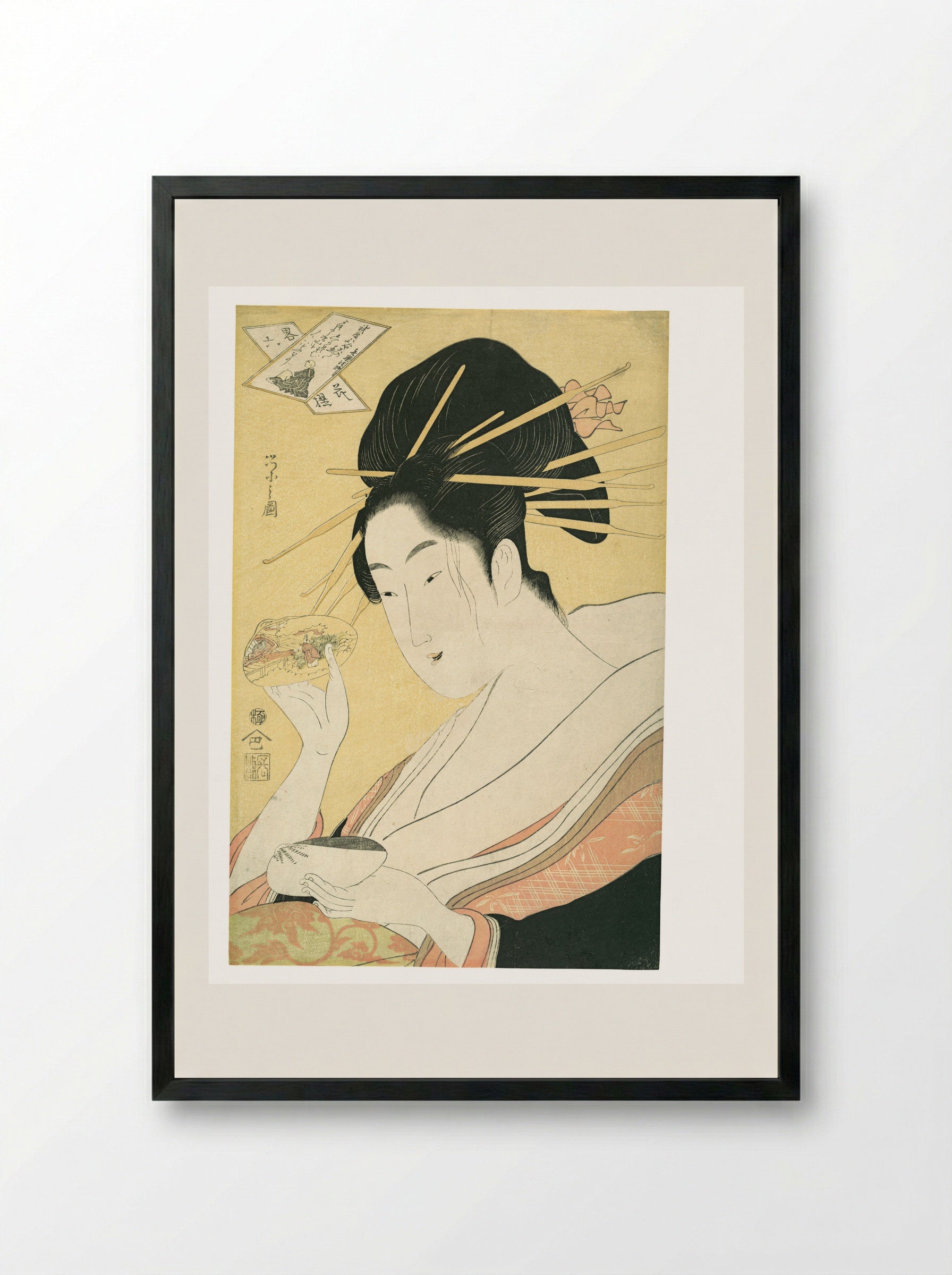 Matching Shells (Kai-awase), “Kisen Hōshi” - Chōbunsai Eishi - Framed Print Black
