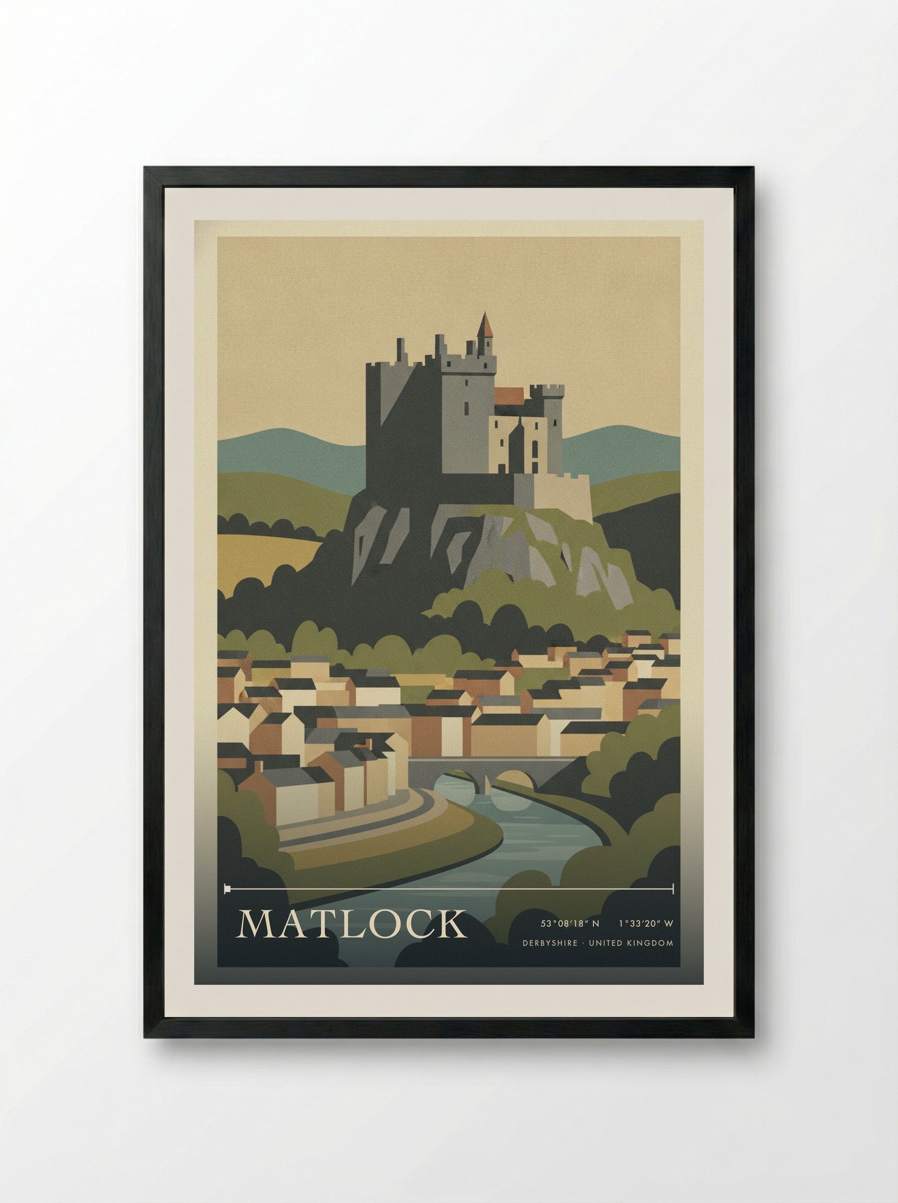 Matlock Derbyshire United Kingdom Travel Poster - Framed Print Black