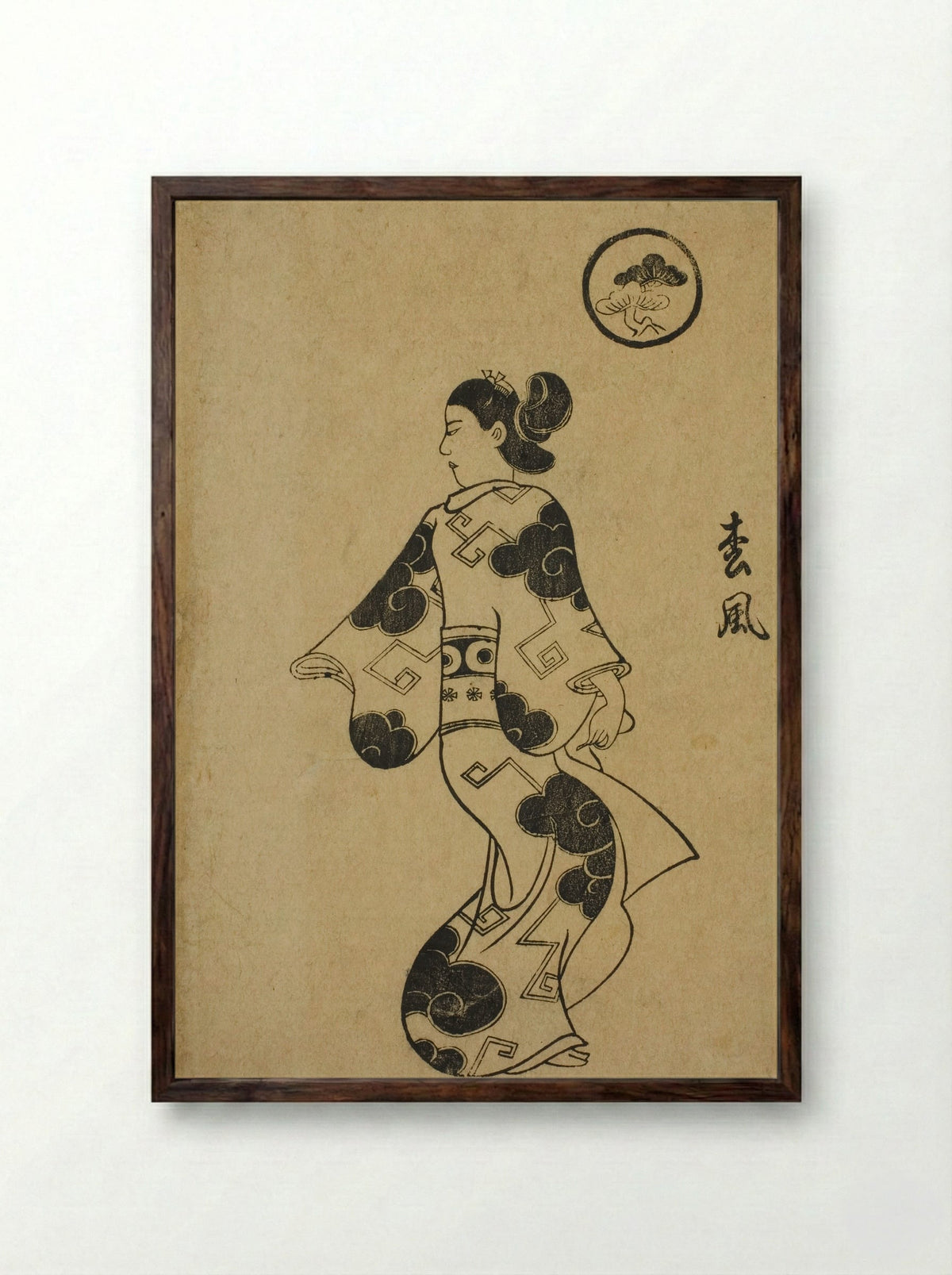 Matsukaze, from Album of Courtesans - Torii Kiyonobu I - Framed Print Dark Wood