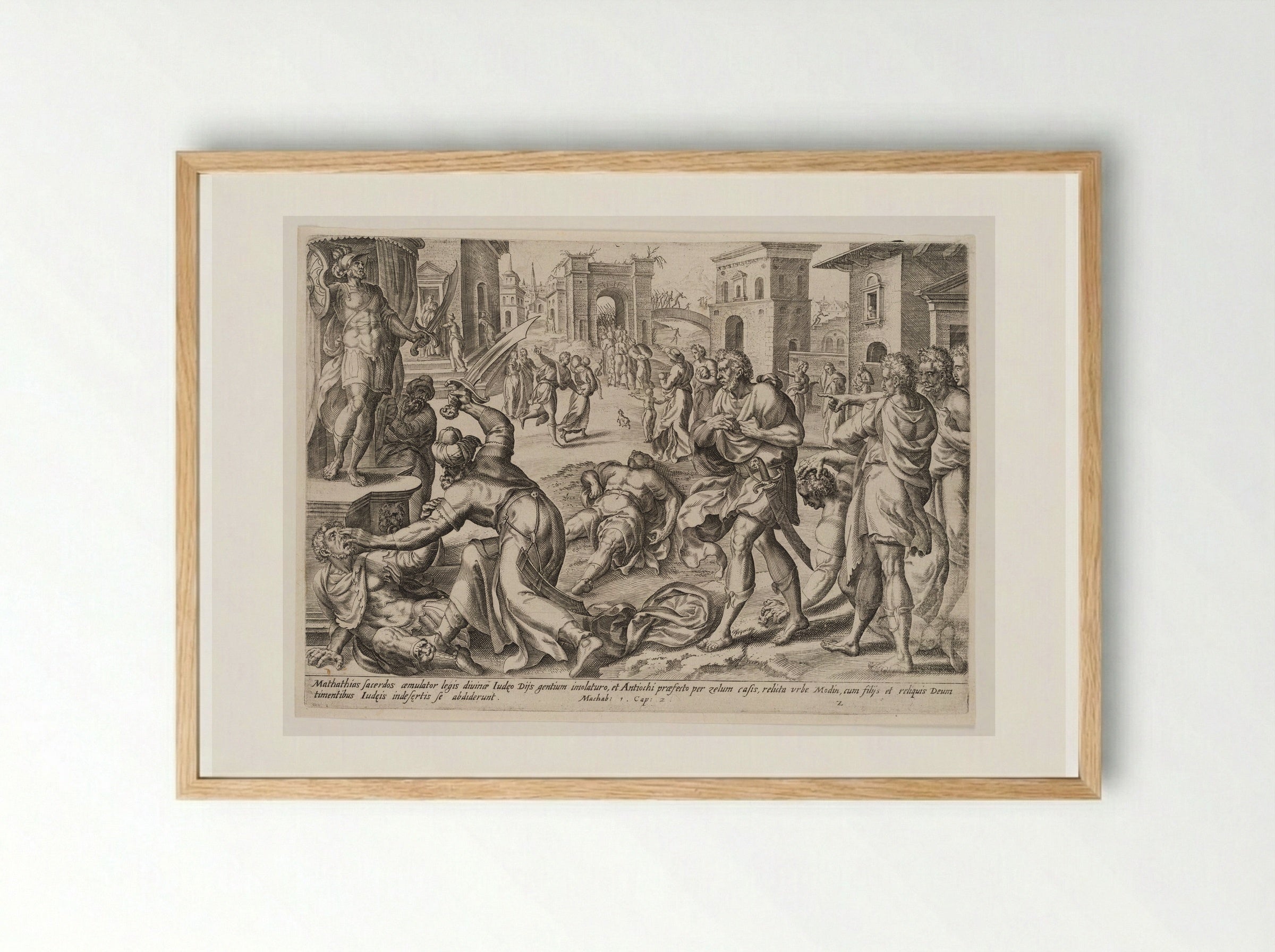 Mattathias Kills the Jew and the King's Officer - Johannes Wierix - Framed Print Wood