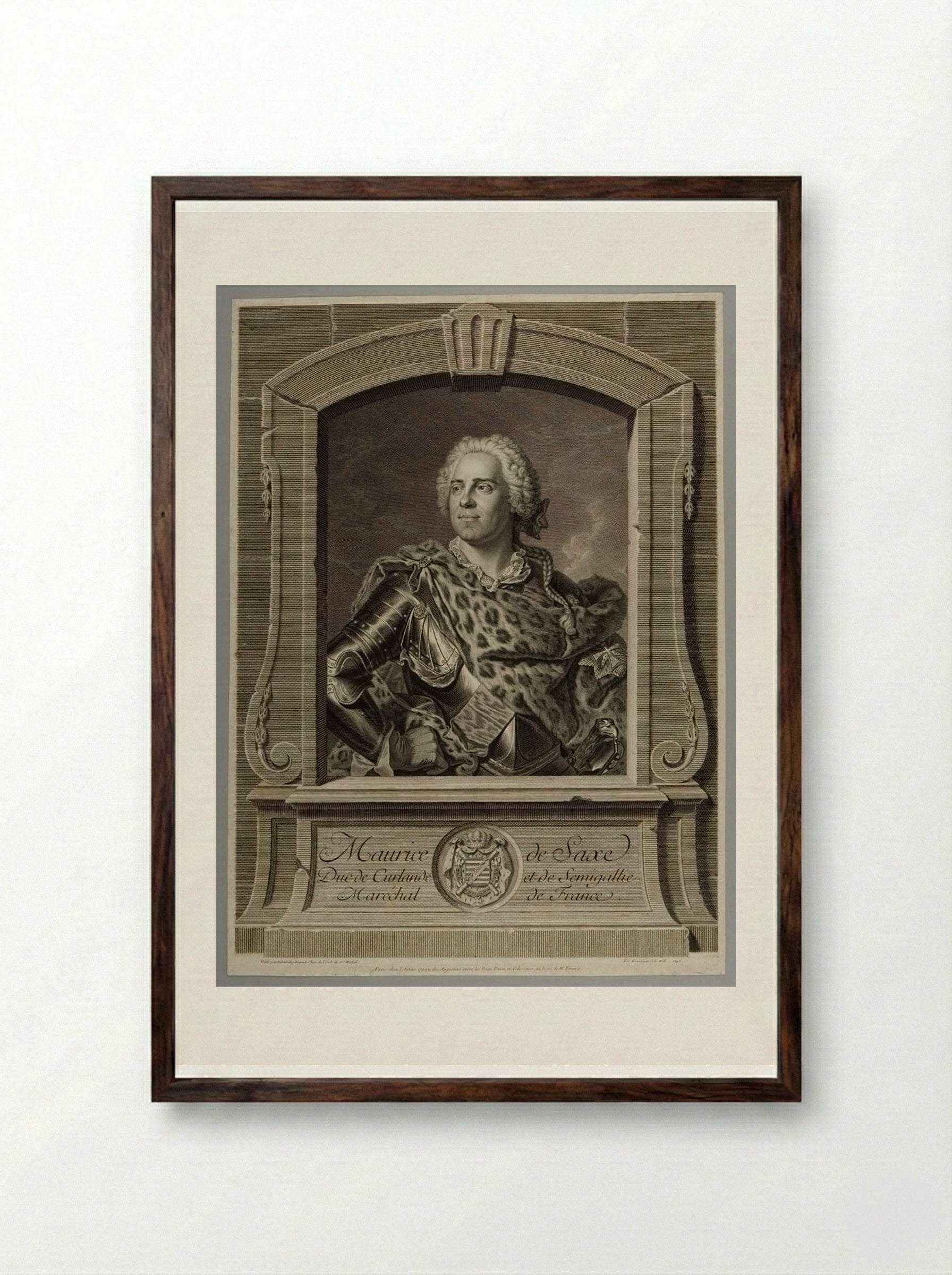 Maurice de Saxe - Johann Georg Wille - Framed Print Dark Wood