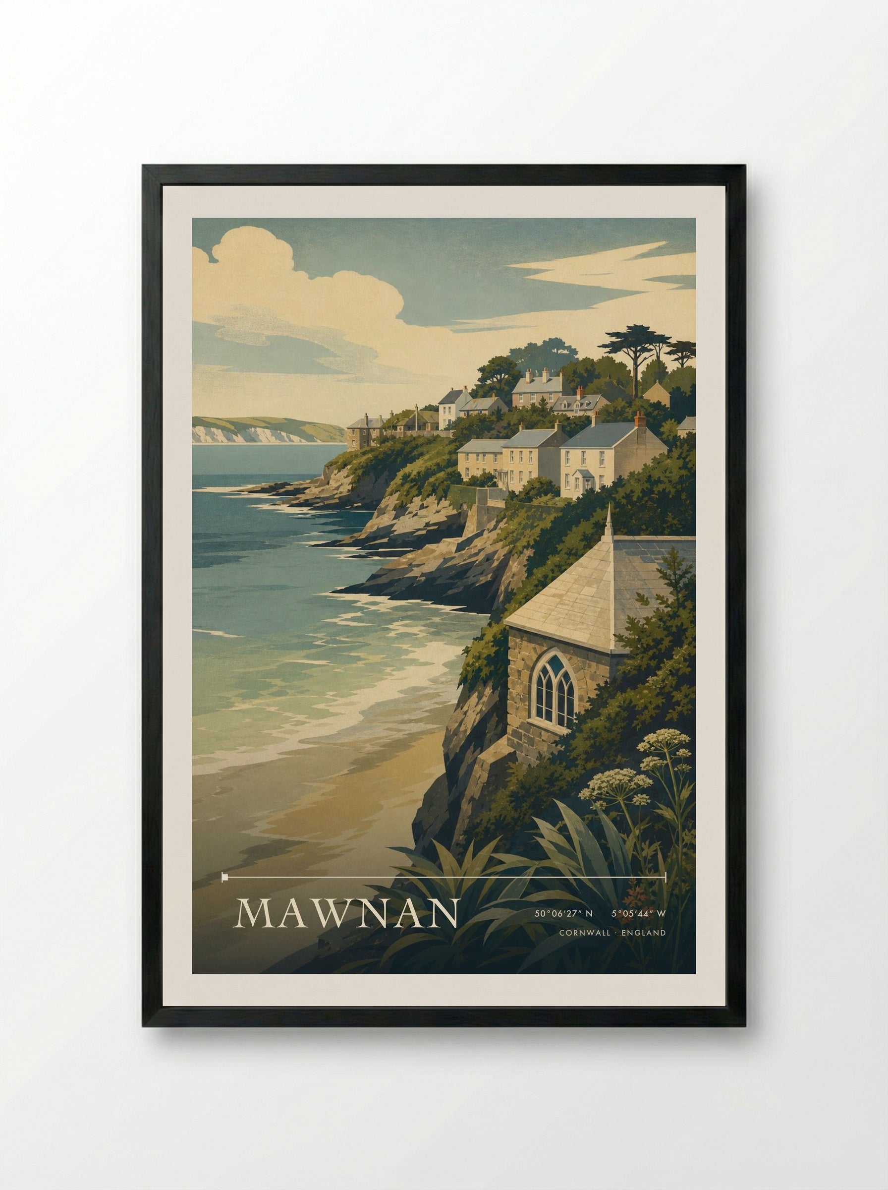 Mawnan Cornwall England Travel Poster - Framed Print Black