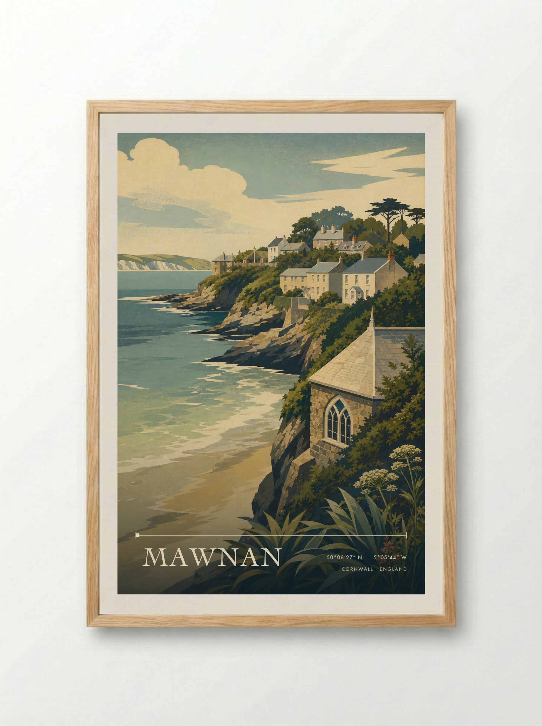Mawnan Cornwall England Travel Poster - Framed Print Wood