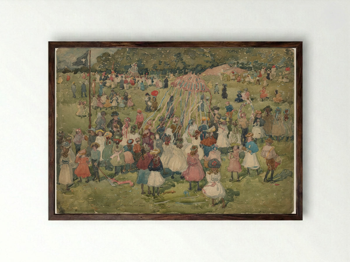 May Day, Central Park - Maurice Prendergast - Framed Print Dark Wood
