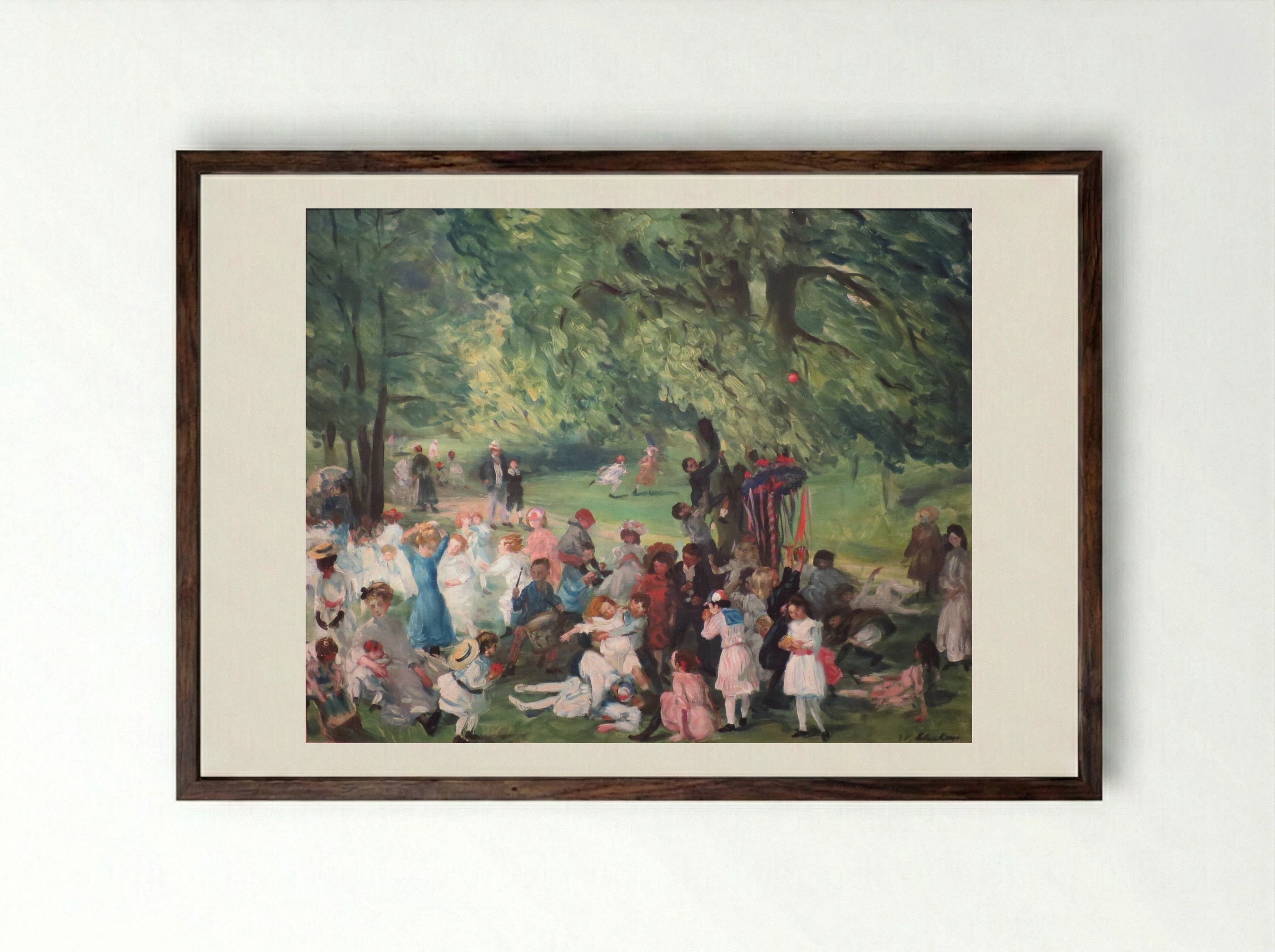 May Day in Central Park - William James Glackens - Framed Print Dark Wood