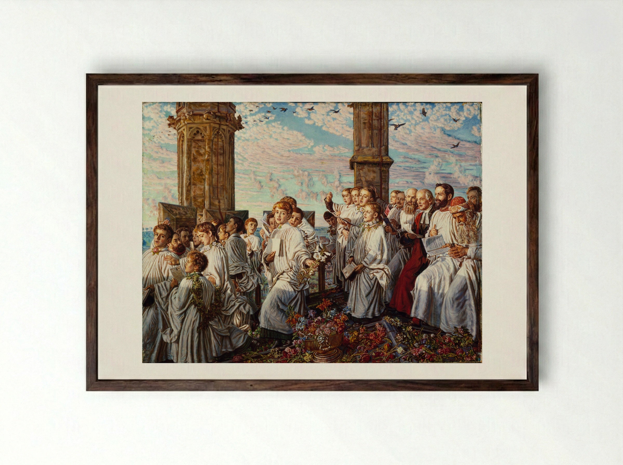 May Morning on Magdalen College Tower, Oxford - William Holman Hunt - Framed Print Dark Wood