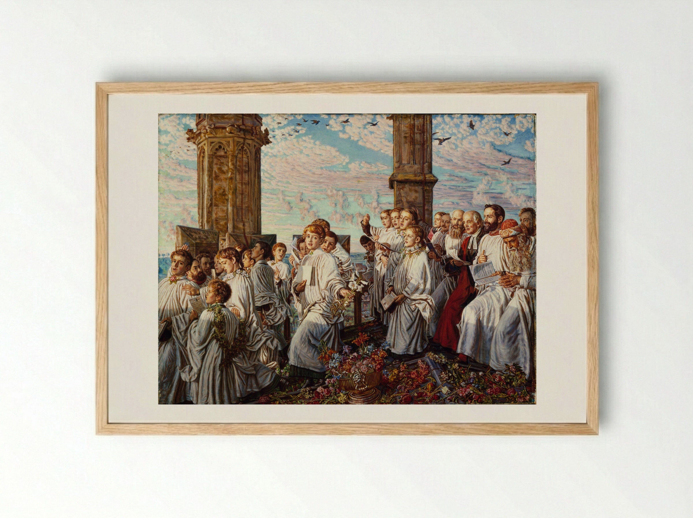 May Morning on Magdalen College Tower, Oxford - William Holman Hunt - Framed Print Wood