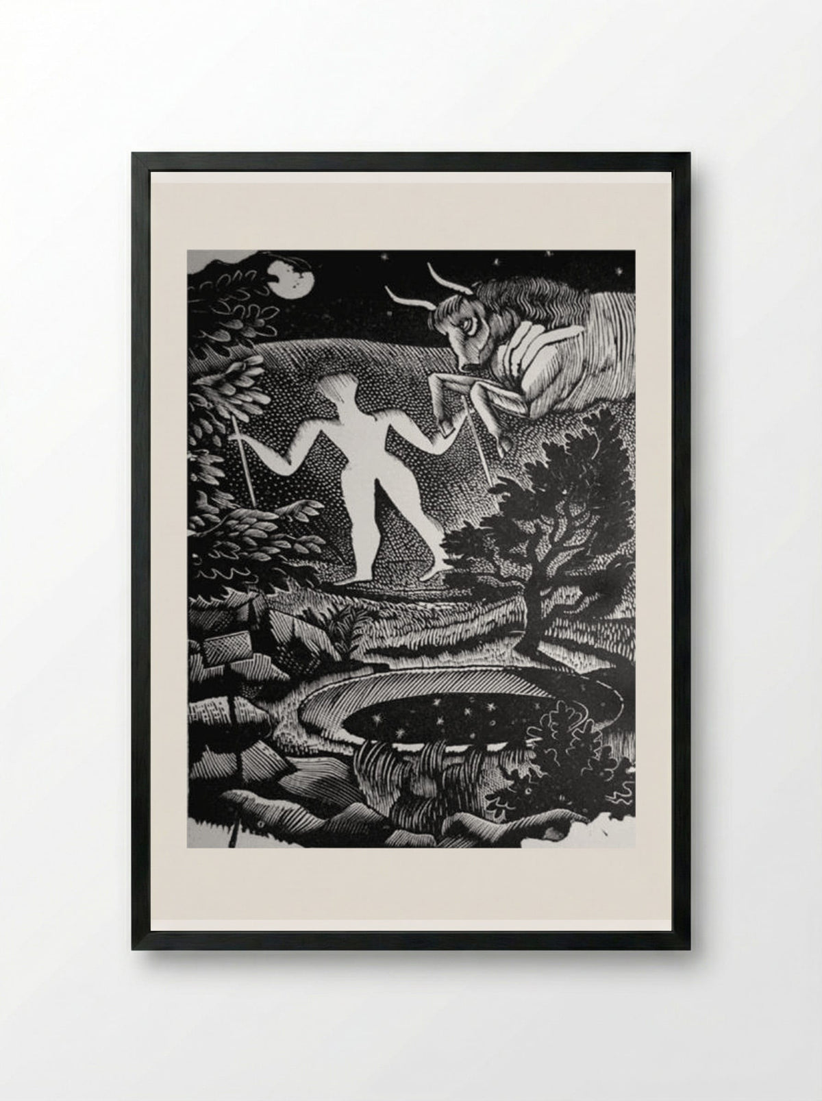 May (The Long Man of Wilmington) - Eric Ravilious - Framed Print Black