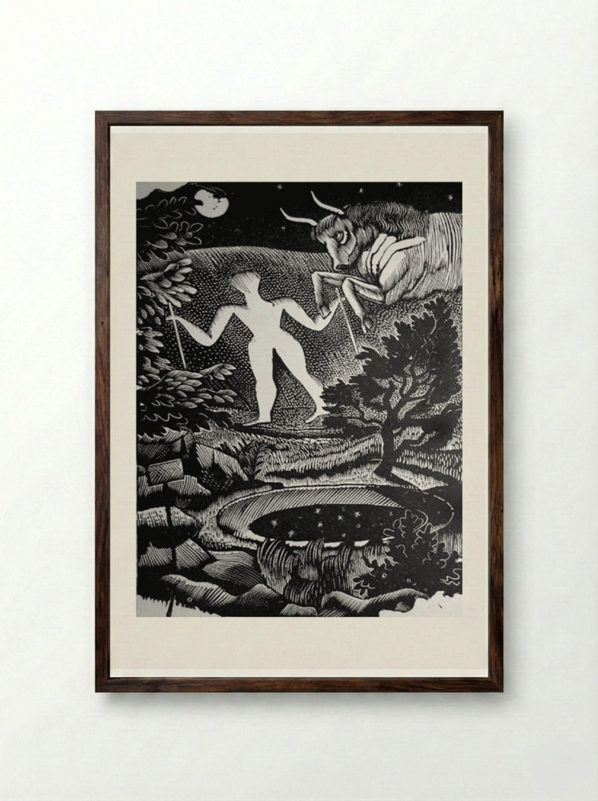 May (The Long Man of Wilmington) - Eric Ravilious - Framed Print Dark Wood