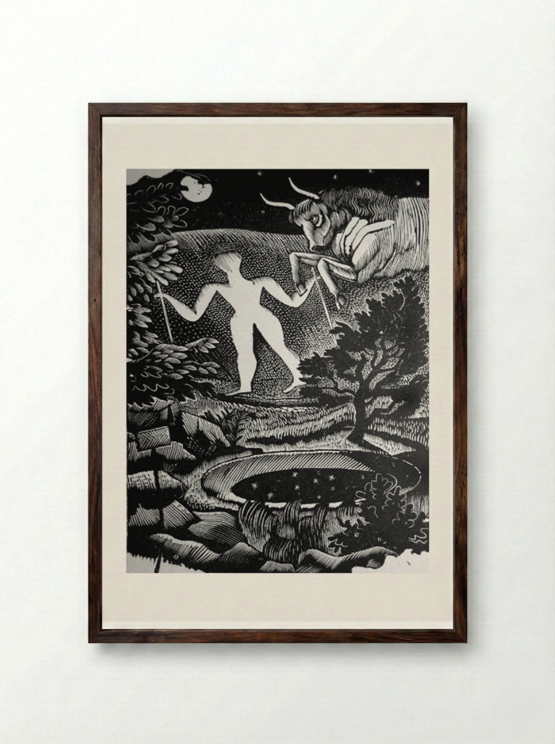 May (The Long Man of Wilmington) - Eric Ravilious - Framed Print Dark Wood