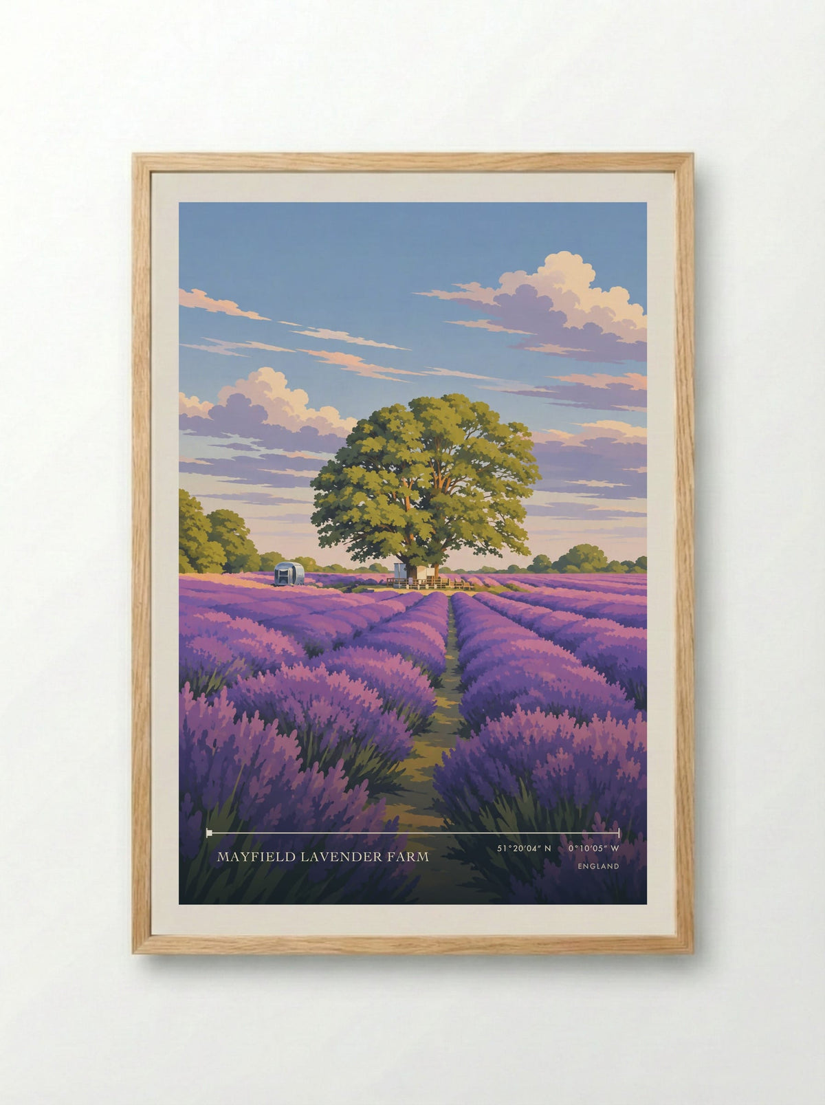 Mayfield Lavender Farm | Travel Poster - Framed Print Wood