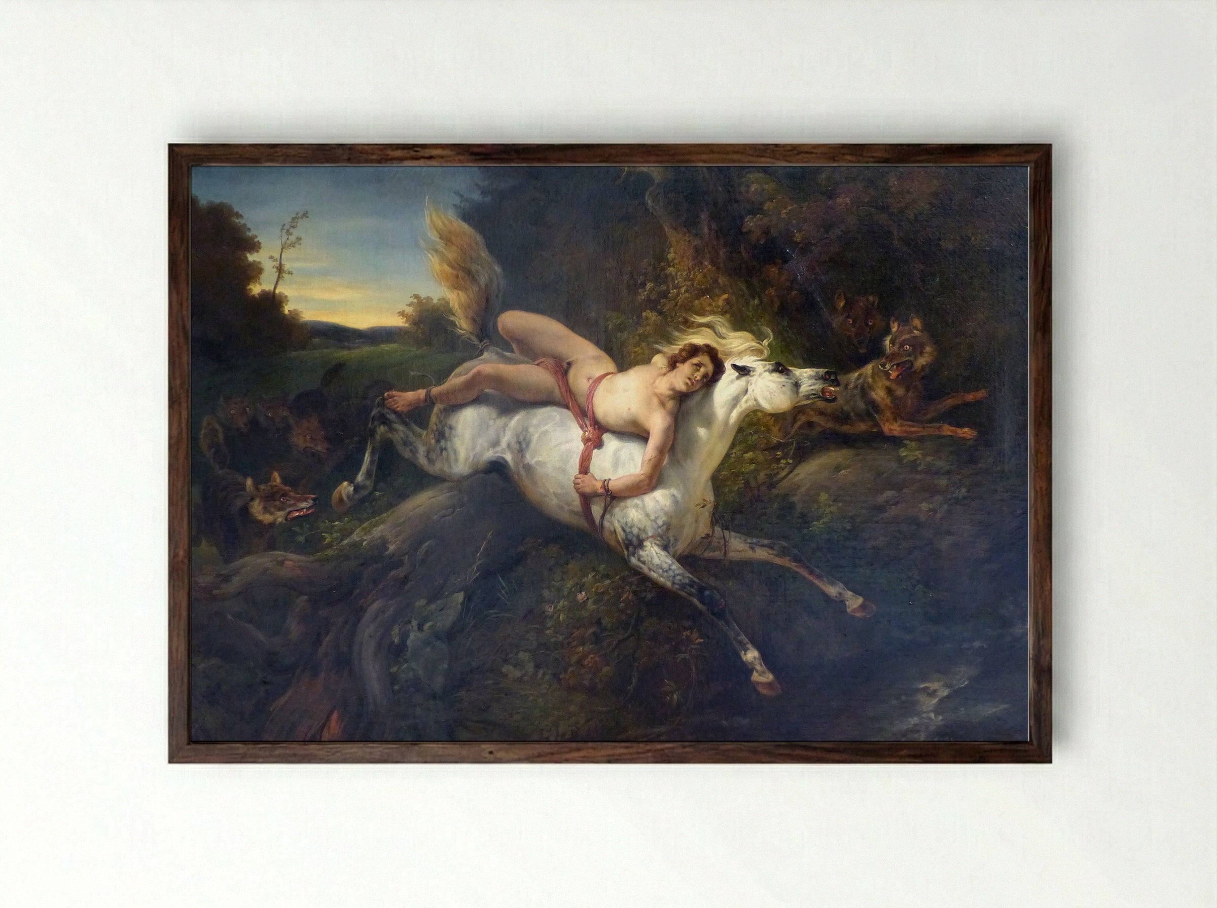 Mazeppa and the Wolves - Horace Vernet - Framed Print Dark Wood
