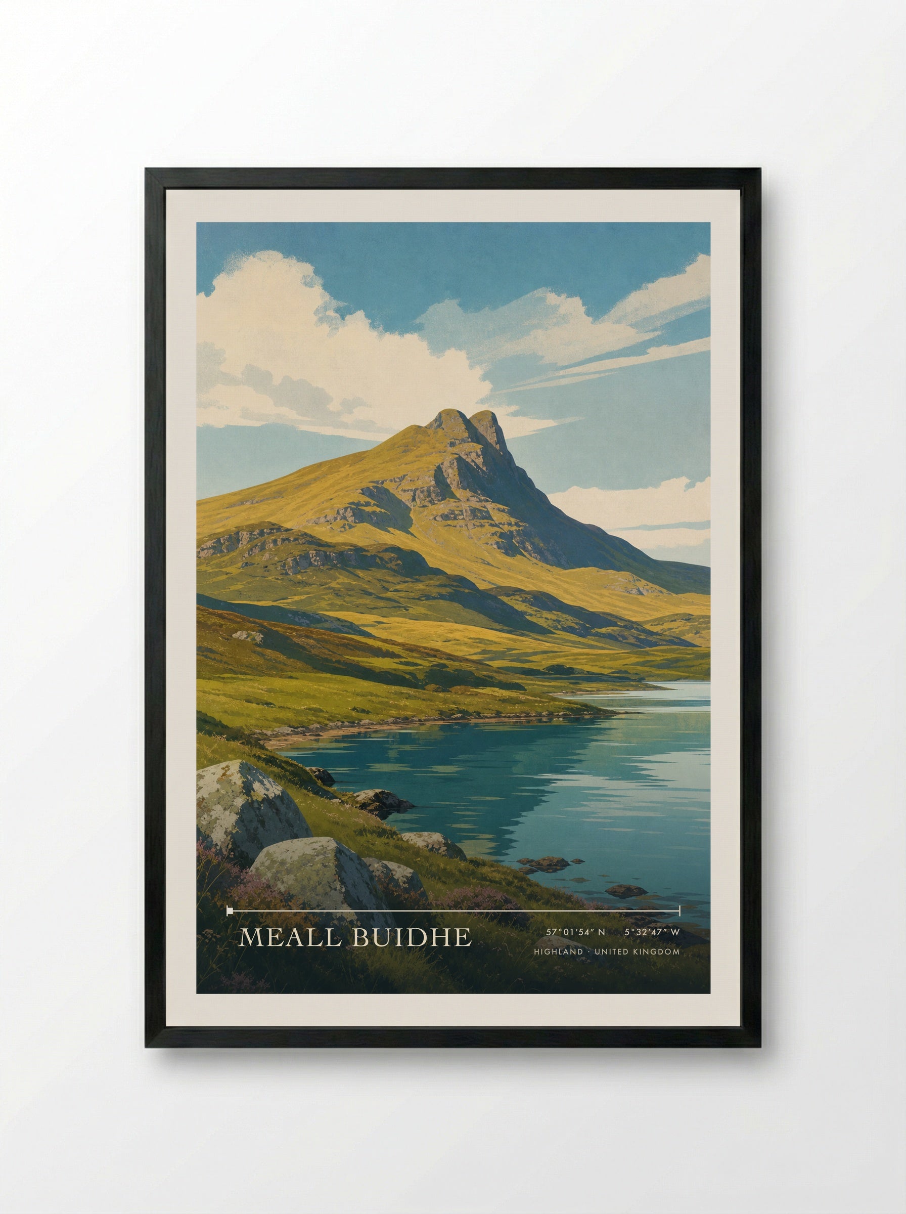 Meall Buidhe Highland United Kingdom Travel Poster - Framed Print Black