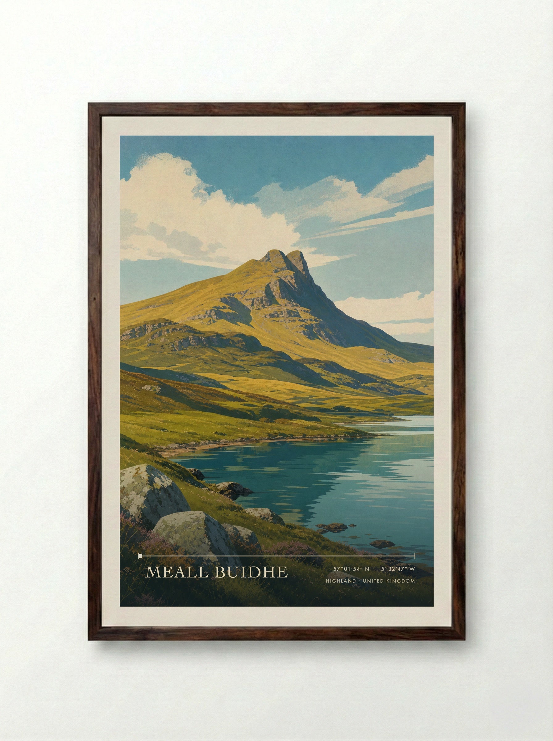 Meall Buidhe Highland United Kingdom Travel Poster - Framed Print Dark Wood