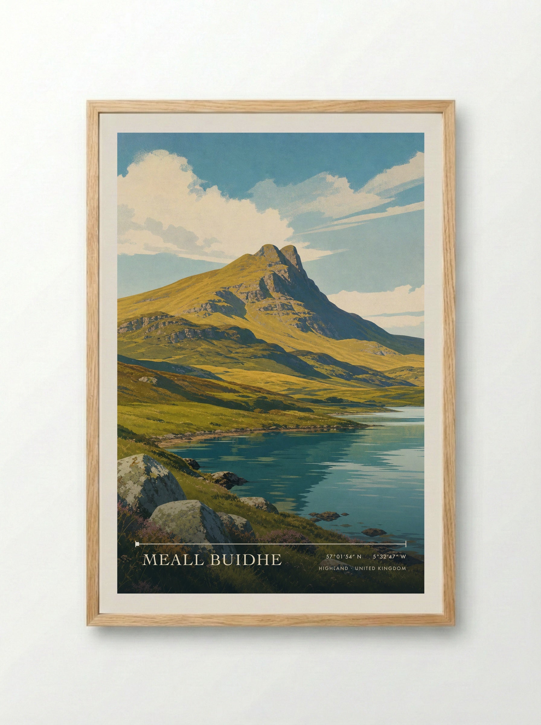 Meall Buidhe Highland United Kingdom Travel Poster - Framed Print Wood