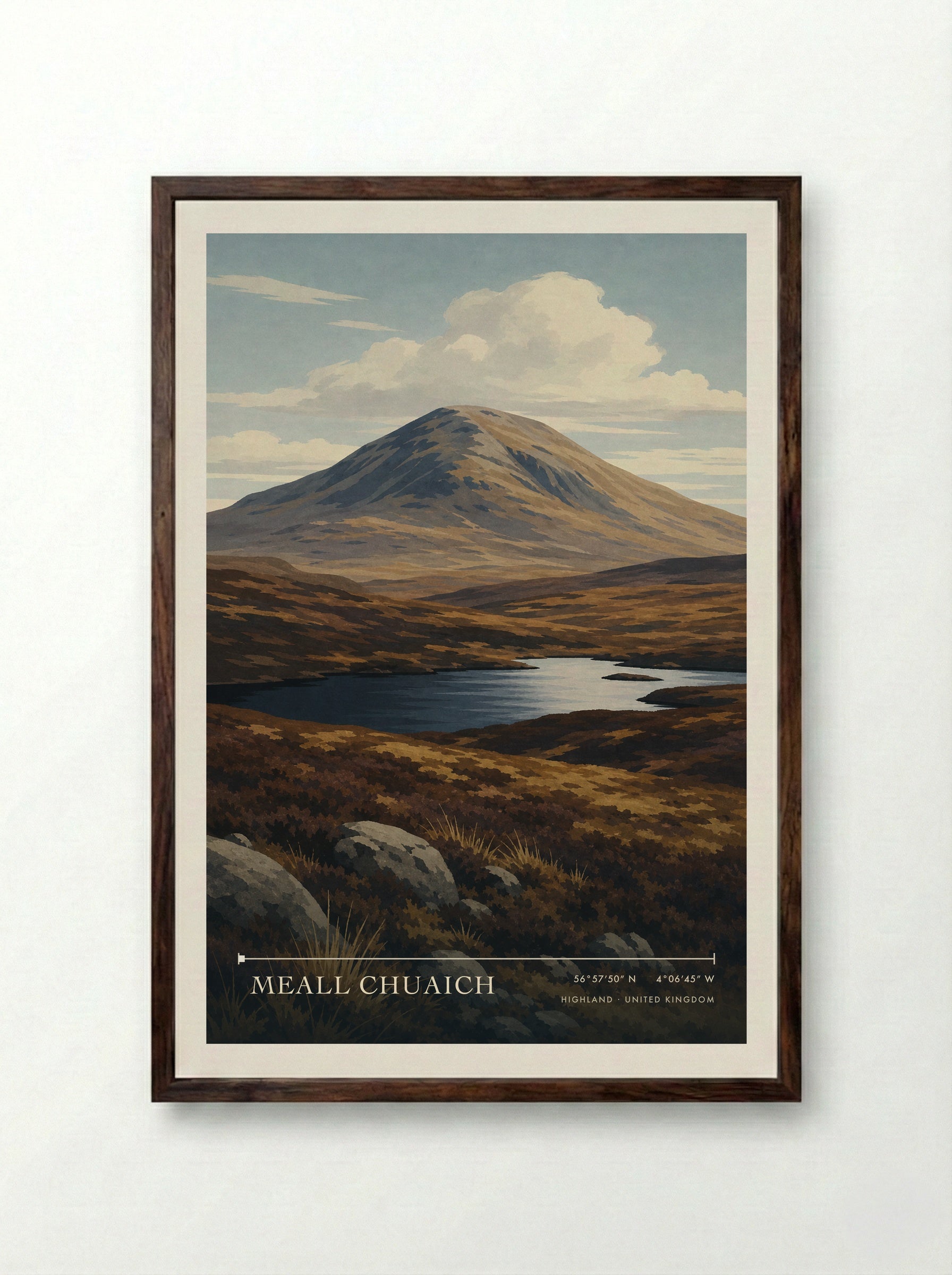 Meall Chuaich Highland United Kingdom Travel Poster - Framed Print Dark Wood