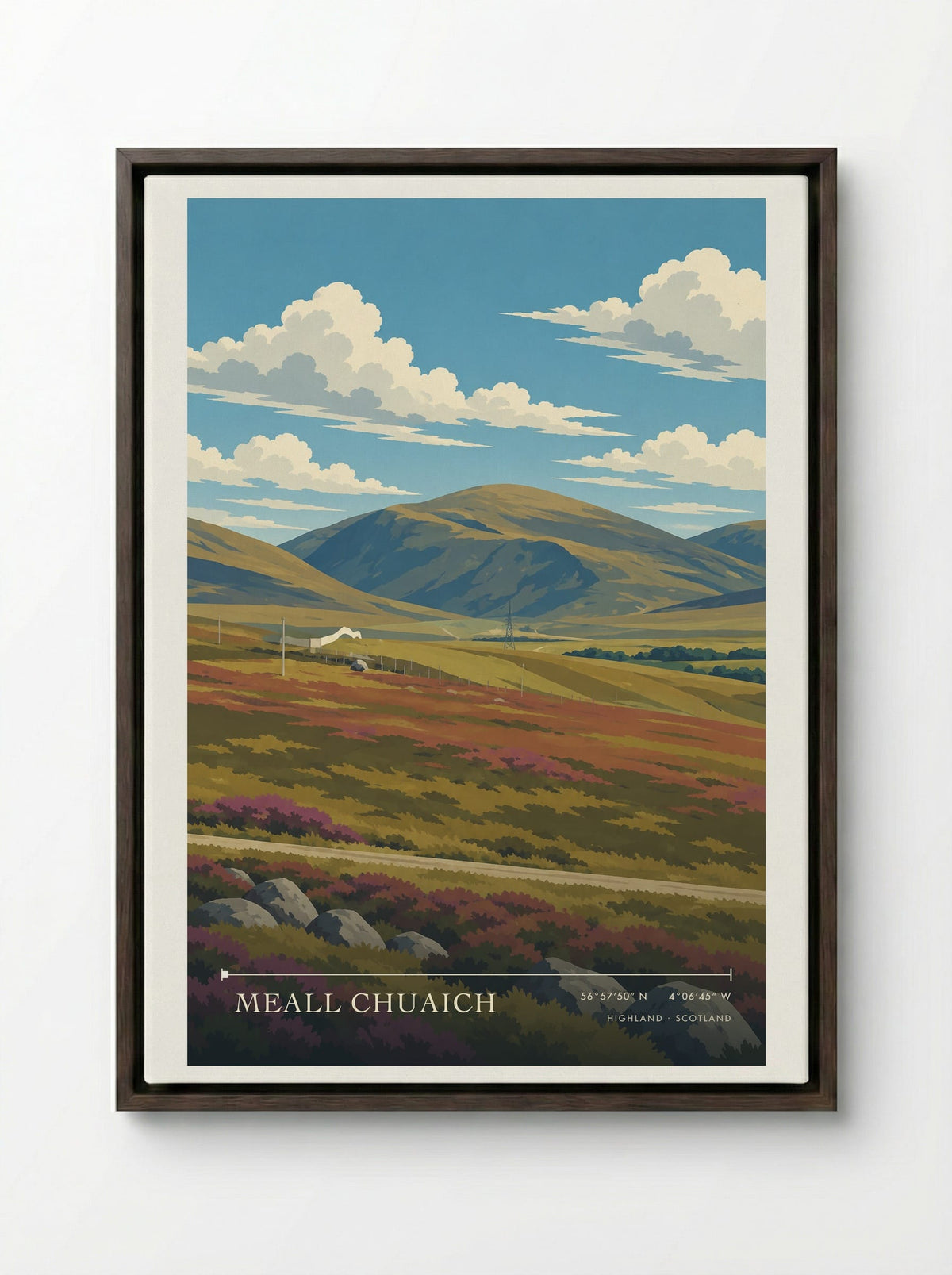 Meall Chuaich, Highland | Travel Poster - Framed Canvas Dark Wood