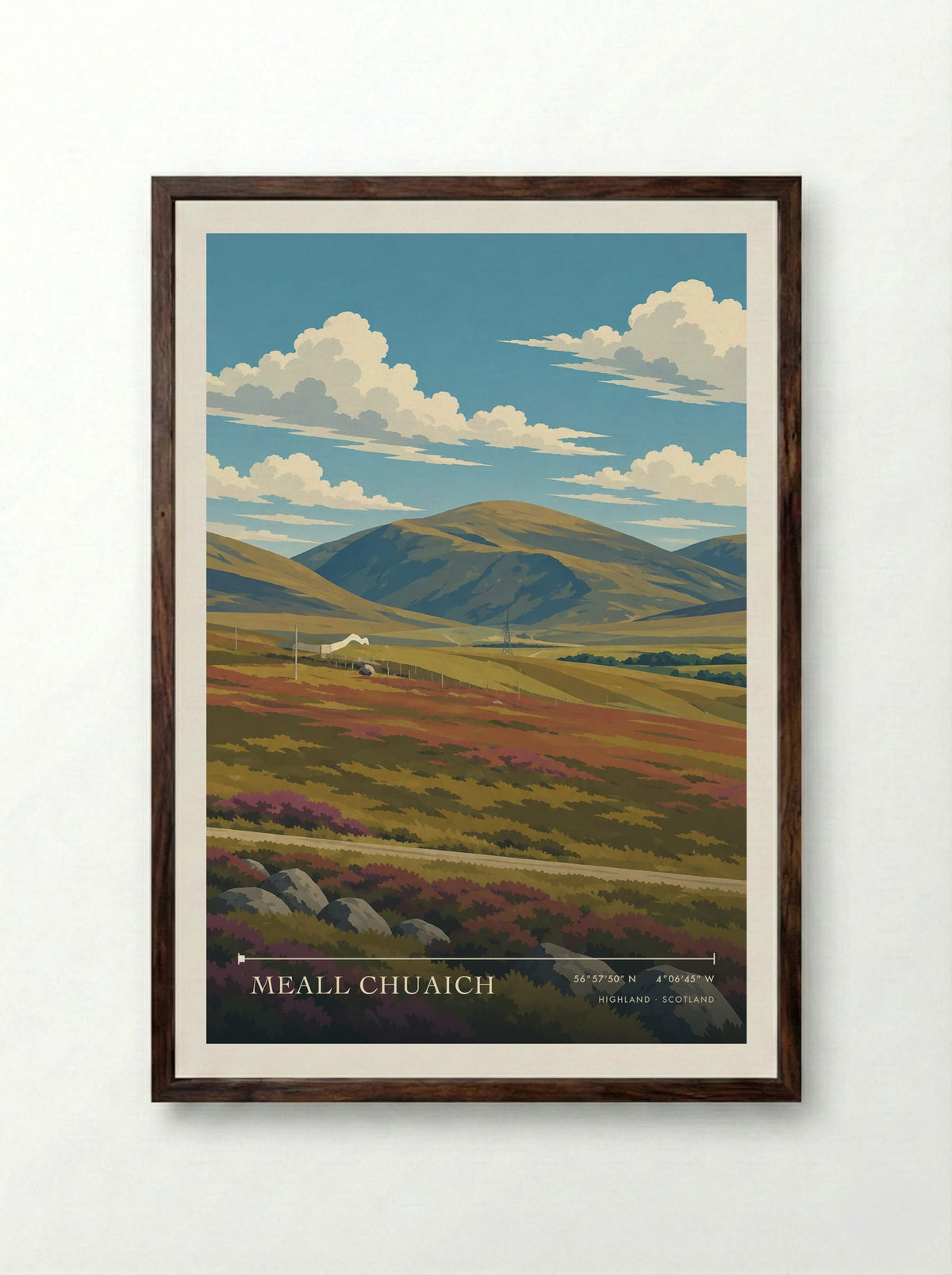 Meall Chuaich, Highland | Travel Poster - Framed Print Dark Wood